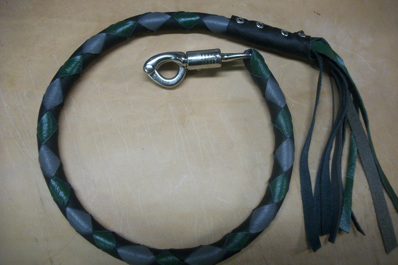 biker whip getback motorcycle whip BLACK DK GREEN & DK GRAY  BY Stitch!!!!!