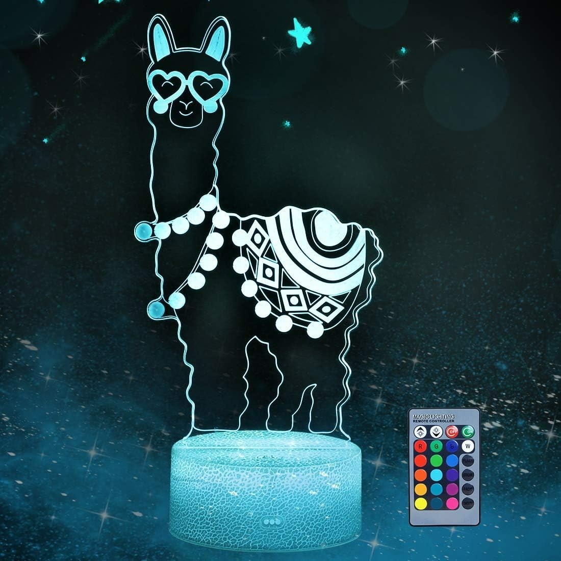 Luz nocturna de llama 3D, llama de alpaca con corazón de amor.