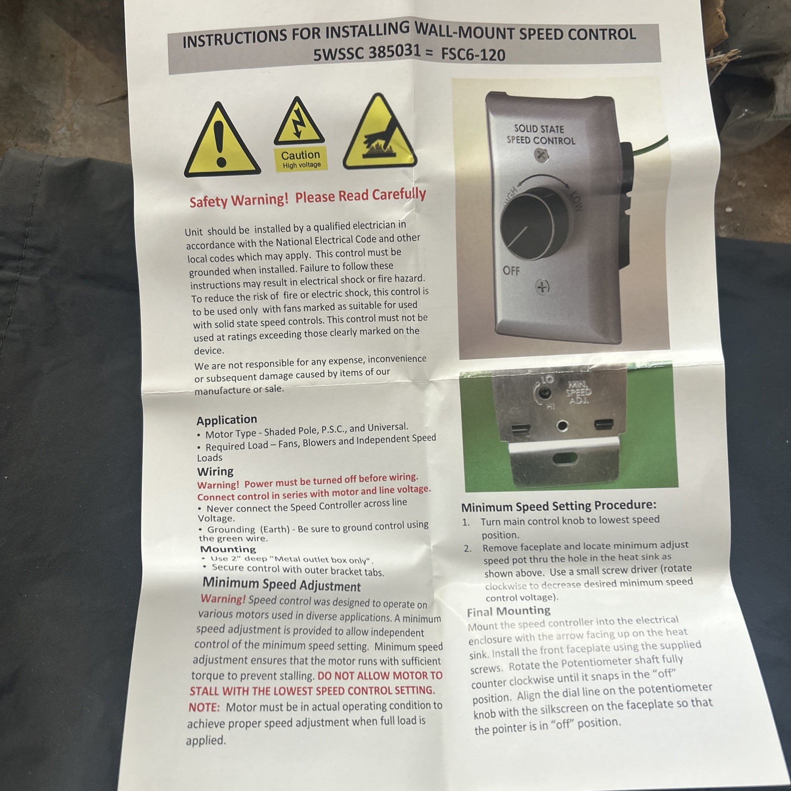 Raffel Solid State Speed Control Fsc6-120 Brand New Fan Speed Control