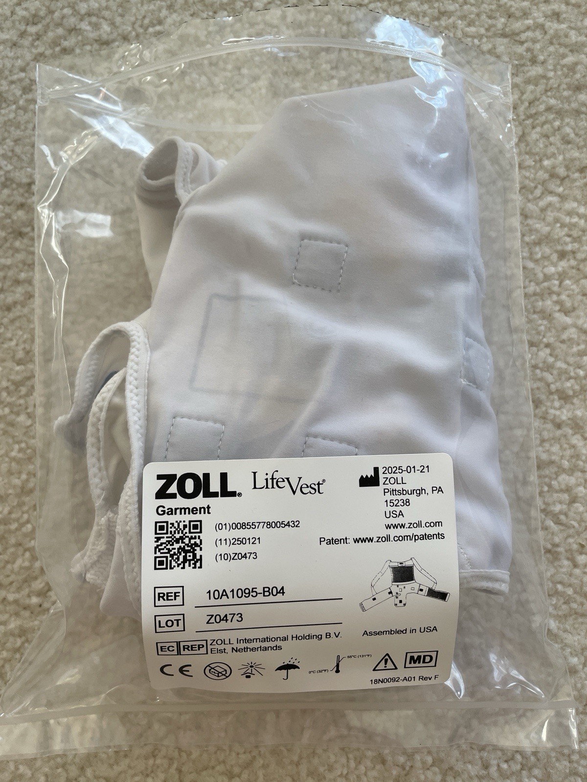 XL ZOLL LIFE VEST GARMENT ONLY CARDIO Verter 4000 B04 113 130 Cm 45-51 Inches
