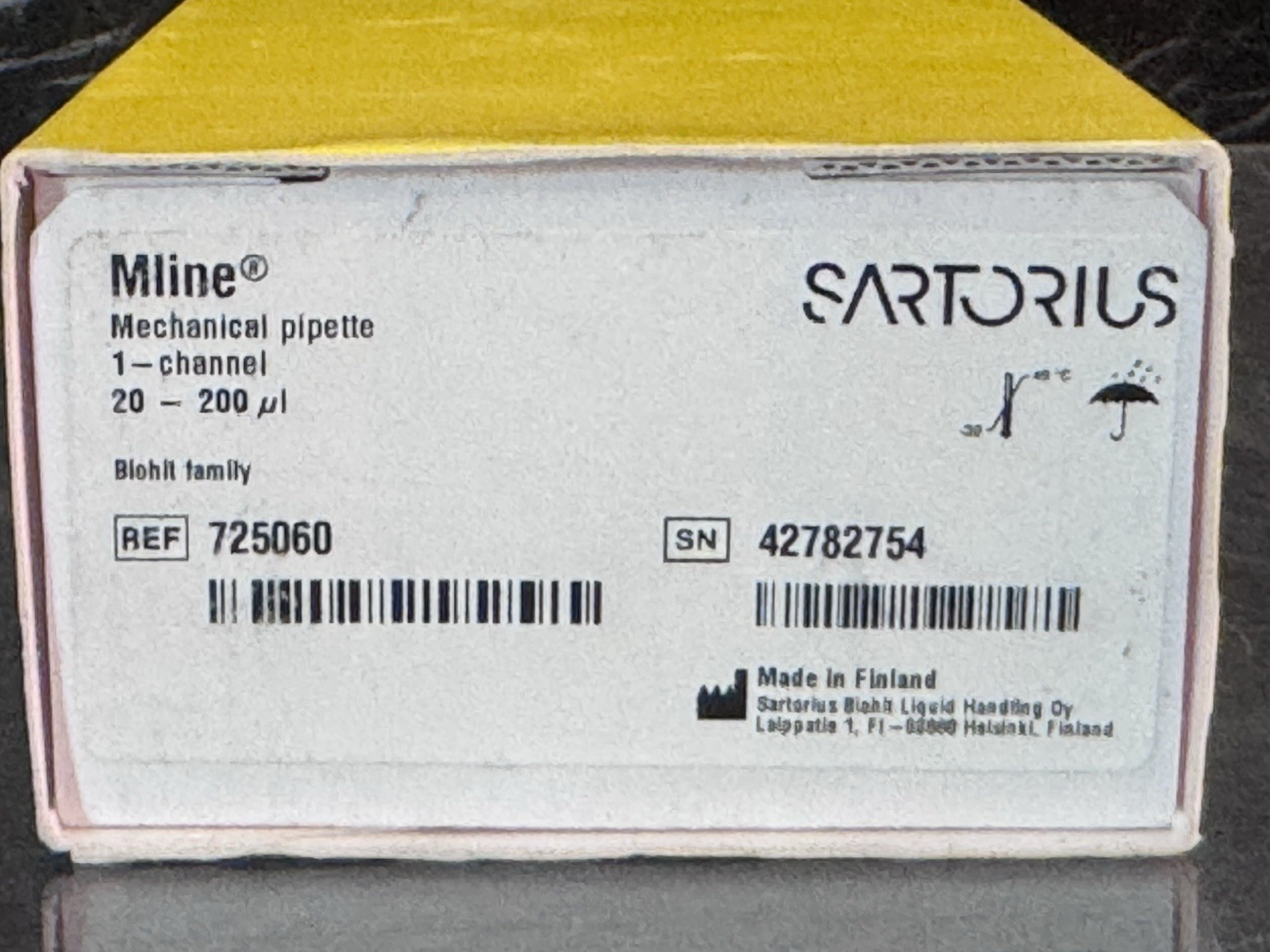 SARTORIUS MLINE MECHANICAL PIPETTE 1-CHANNEL 20-200 µL 725060 BIOHIT