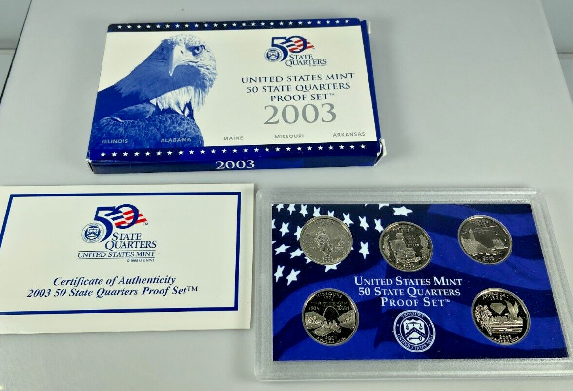 5 US Coins United States Mint 2003 50 State Quarter Proof Set Original Packaging