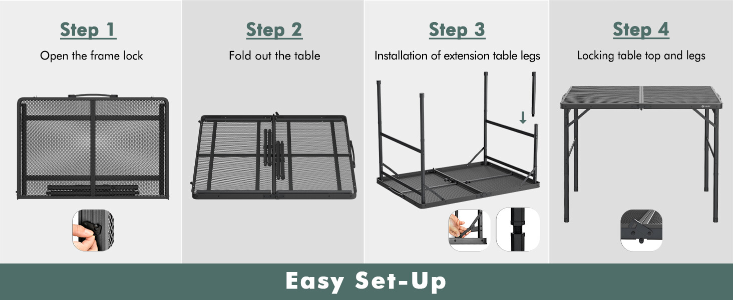 3ft Picnic Grill Table Portable Folding Camping Table w/Aluminum Adjustable Legs