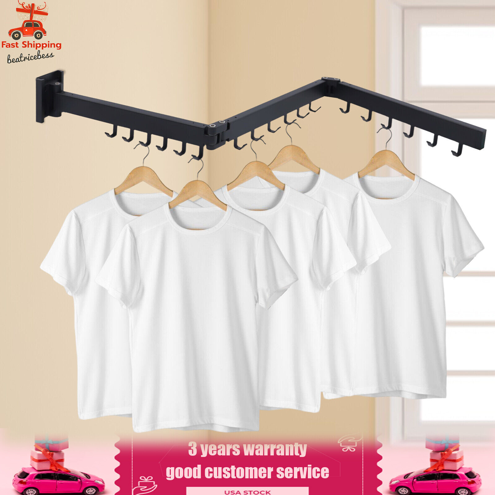 360° Rotating Clothes Hanger Retractable Drying Rack Wall Mounted Laundry Shelf