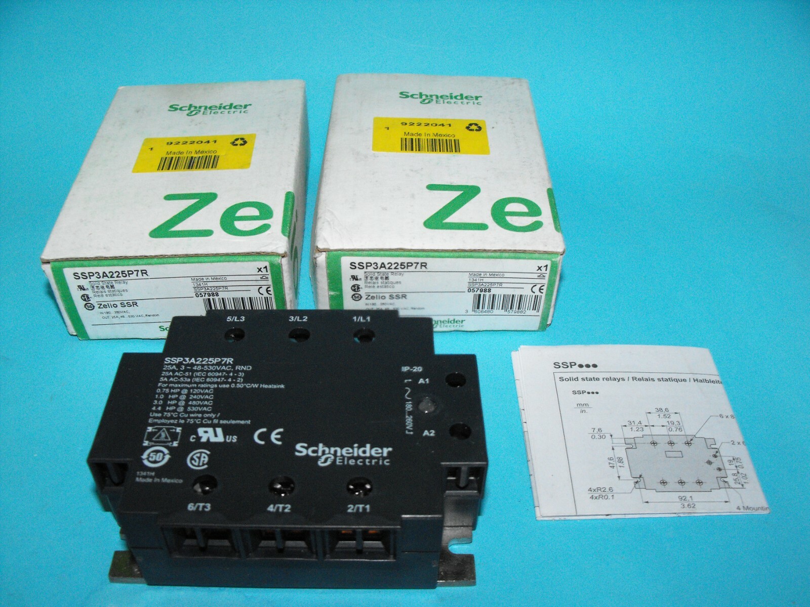 Schneider Electric.TELEMECANIQUE SSP3A225P7R.Solid State Relay,3PST-NO,25 A,NEW
