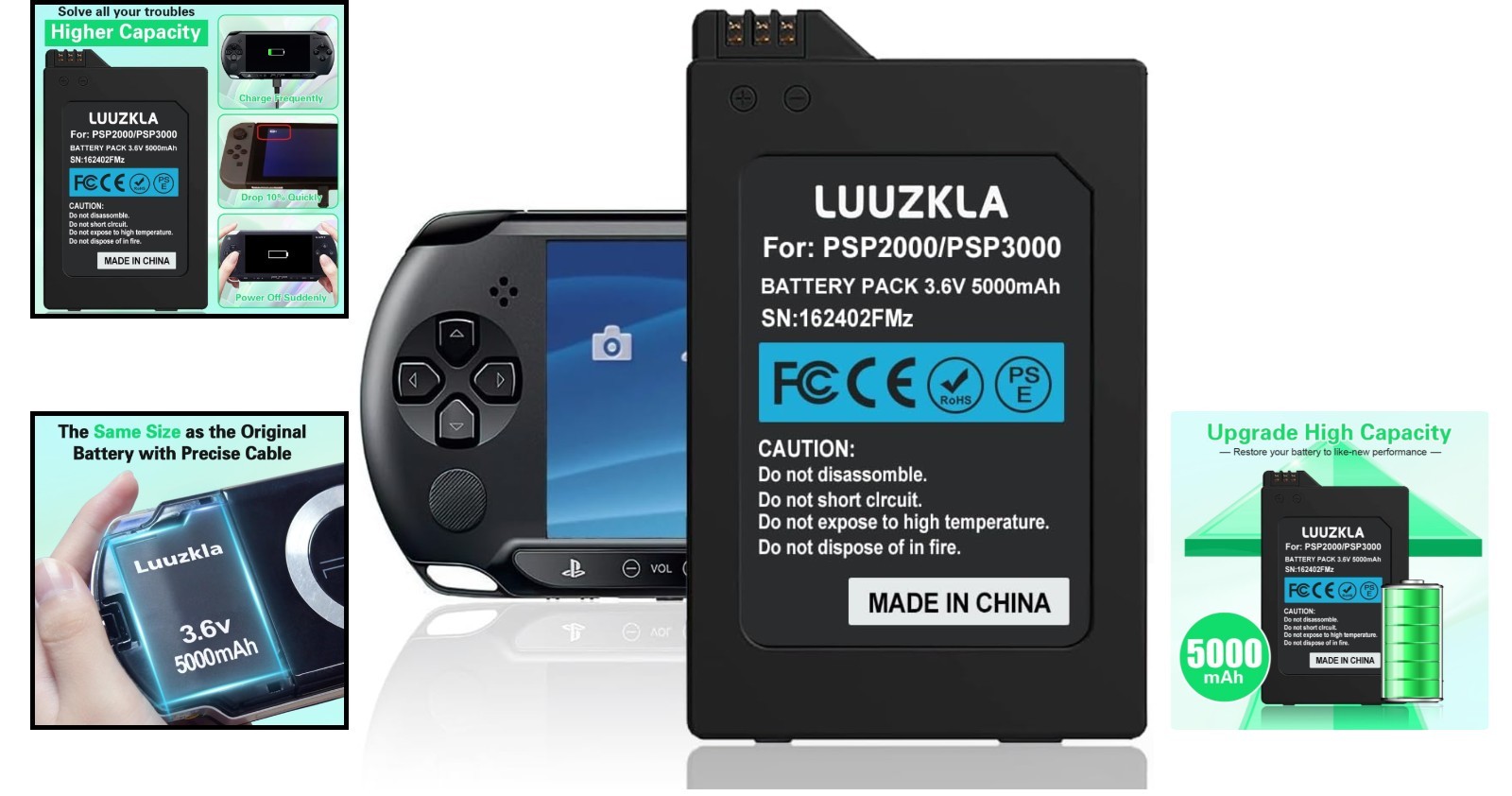 5000mAh High Capacity Battery Replacement for PSP 2000/3000 - 24