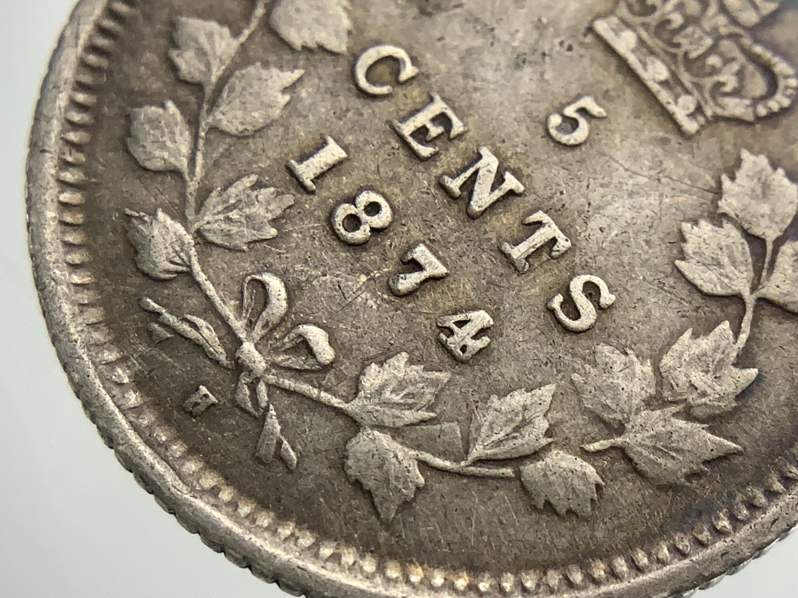 1874 H Large Date Crosslet 4 Canada 5 Cents KM# 2 Silver Circulated Coin II933