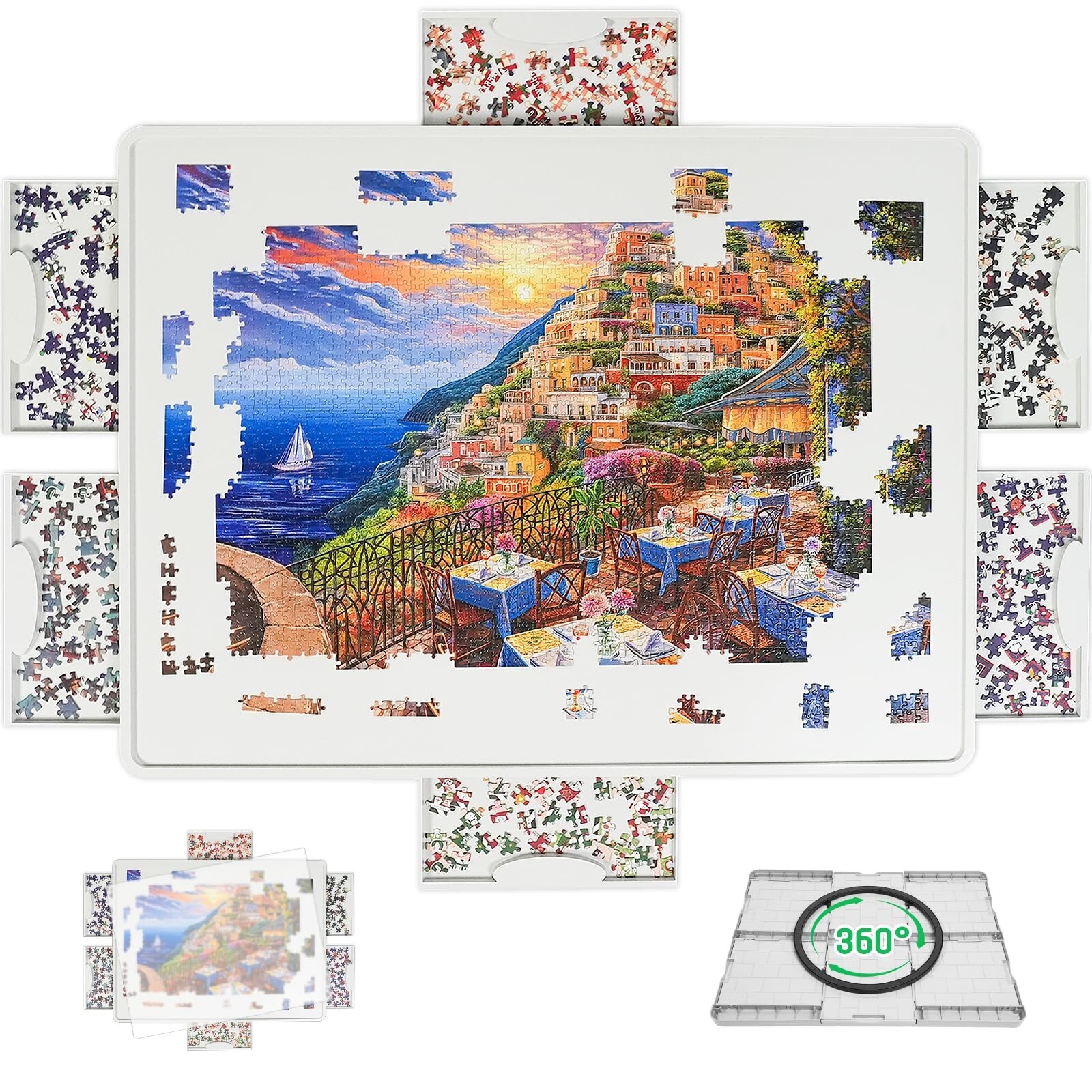 Rotating Puzzle Board for 1500 Pieces with 6 Sliding Drawers and Cover – 3
