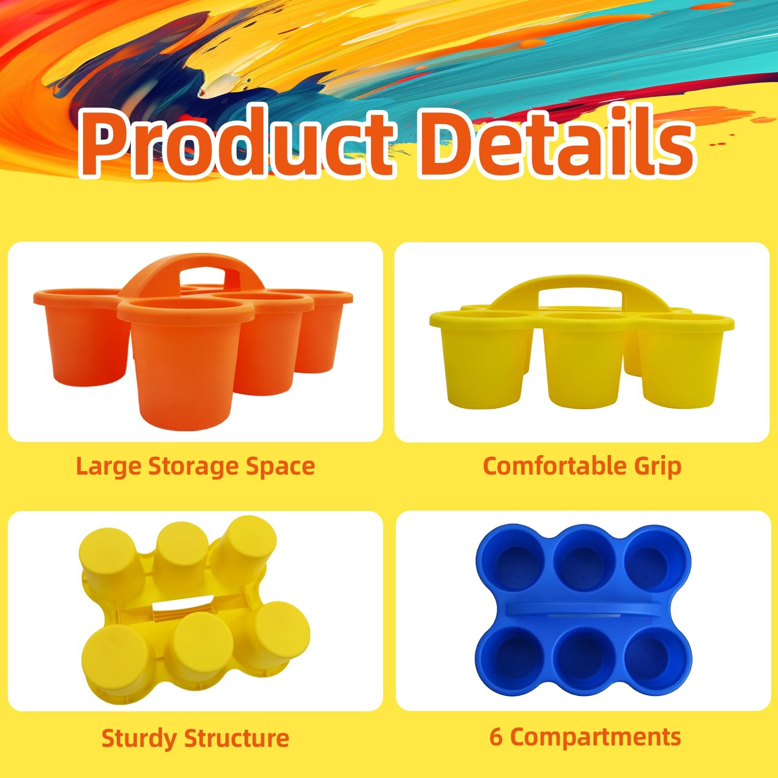 6 Pack Classroom Caddy Storage Basket, 6 Compartment 6 Cup Caddy - BPA-Free P...