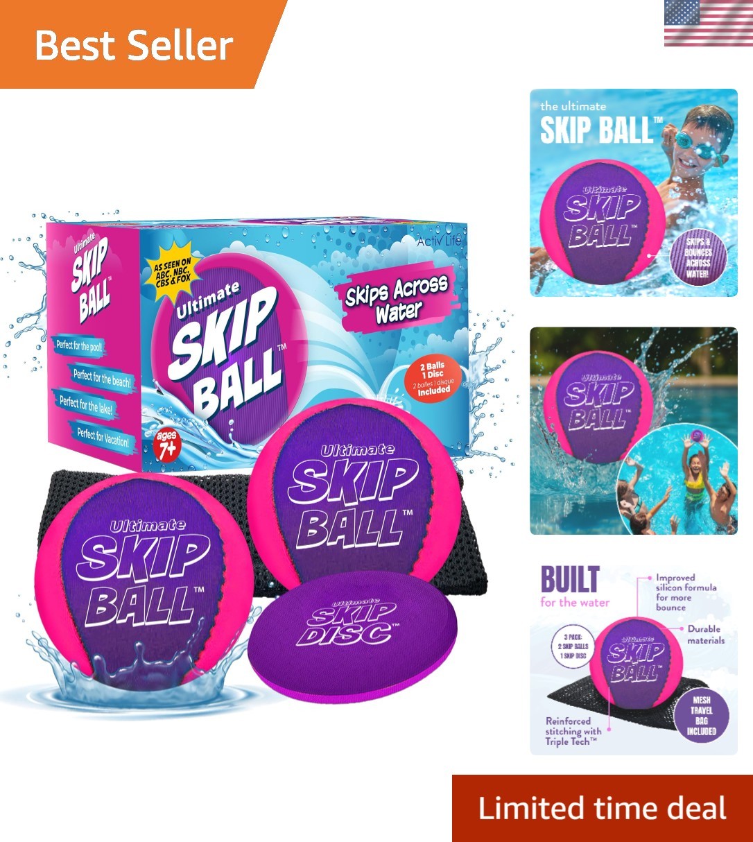Vibrant Pink/Purple Water Skip Ball - Perfect Gift for Family Fun Outdoors