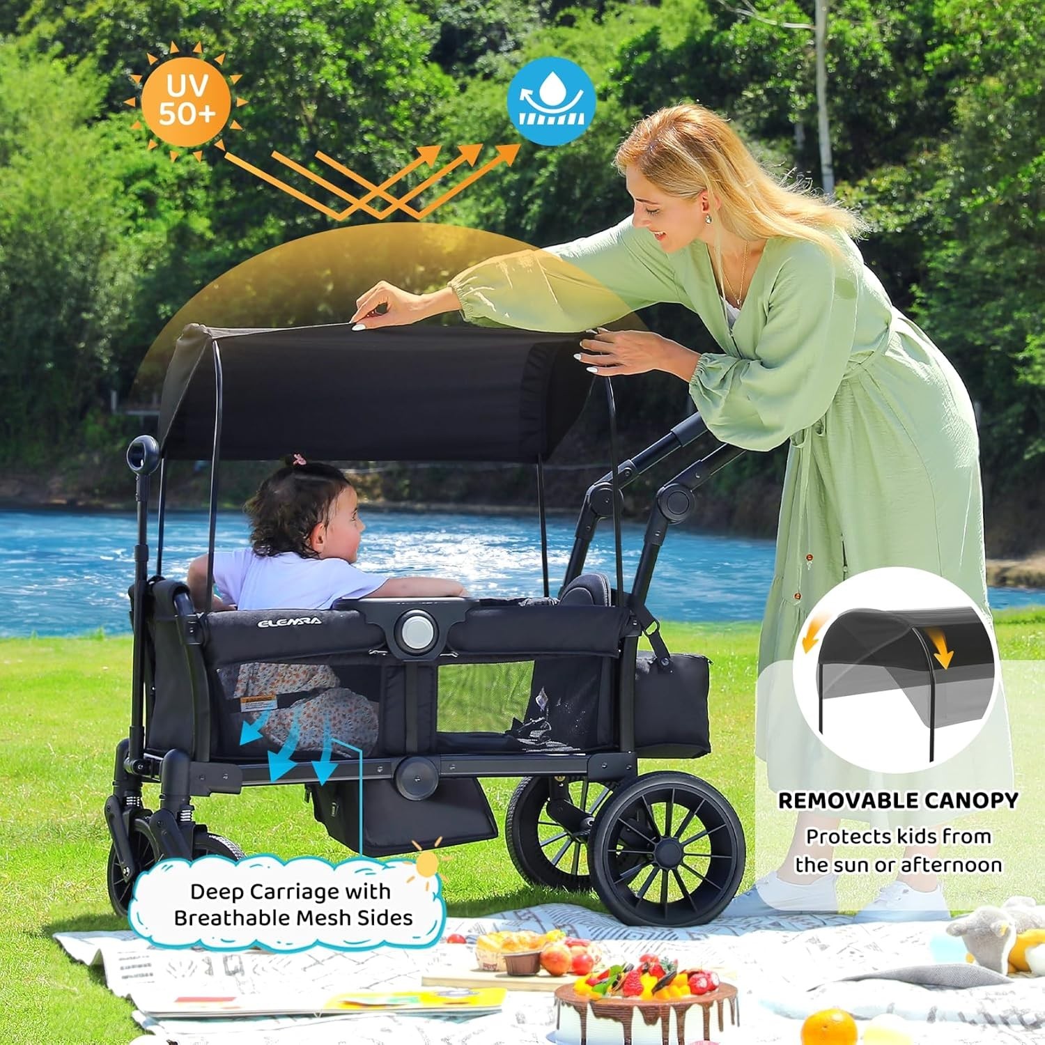 Foldable Wagon Stroller, Stroller Wagon for 2 Kids, All Terrain Wagon for Ki...