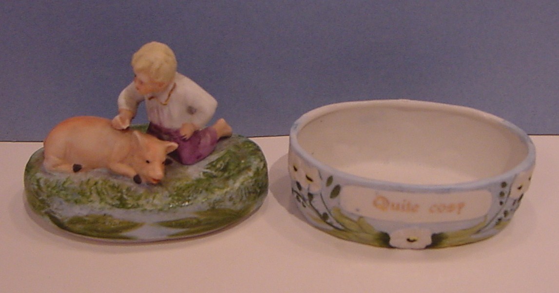 Porcelain Boy with Pig Trinket Box