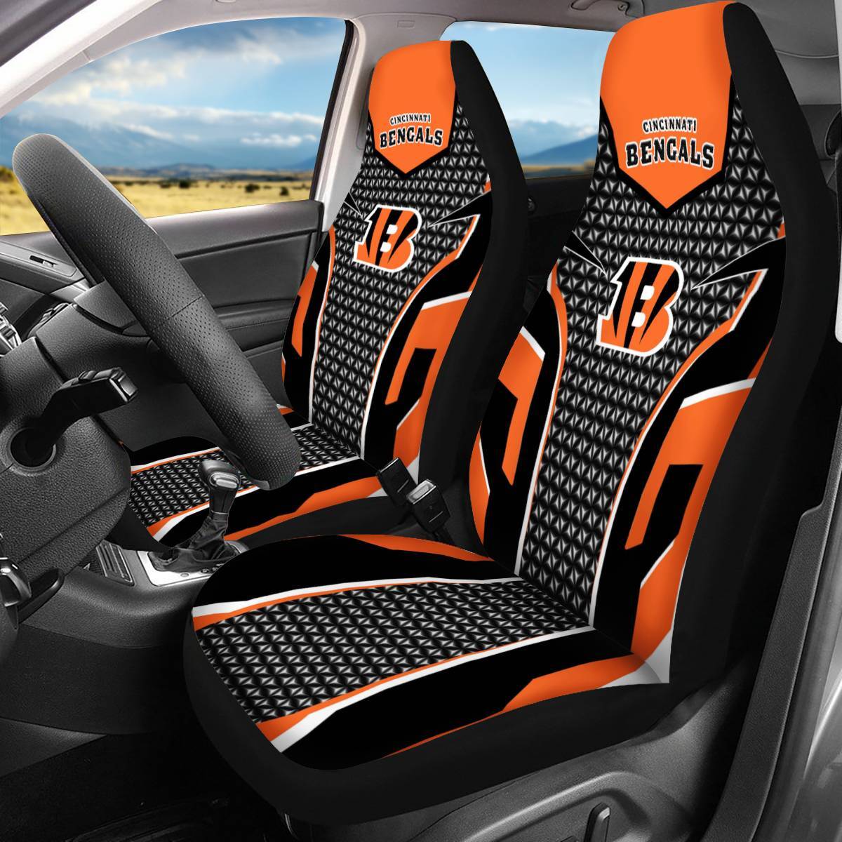 Car Seat Cover Personalized Nonslip Seat Protector 2Pc with Cincinnati Bengals