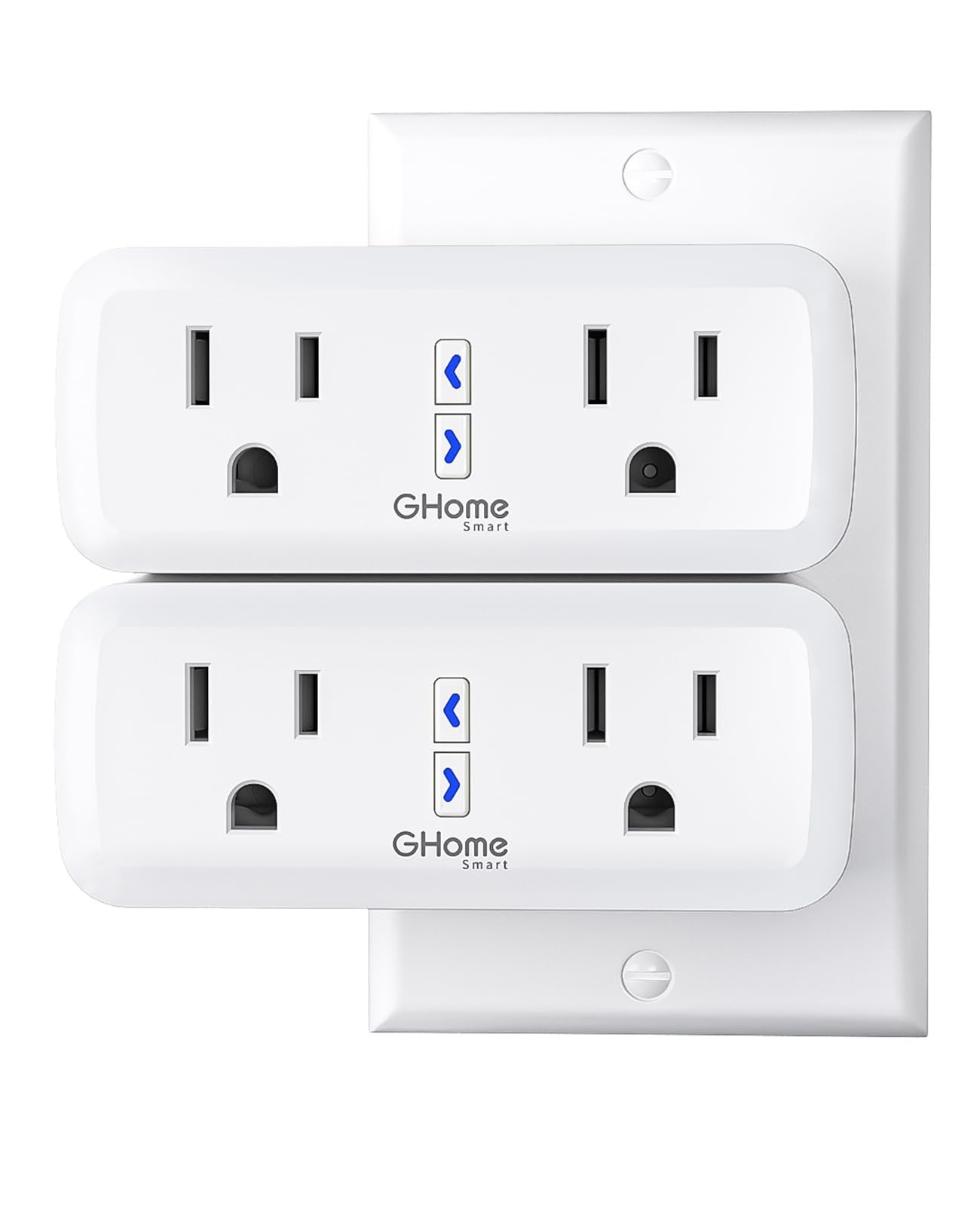GHome Dual Smart Plug 15A 2 Pack 2-in-1 WiFi Outlet Works with Alexa Google NEW