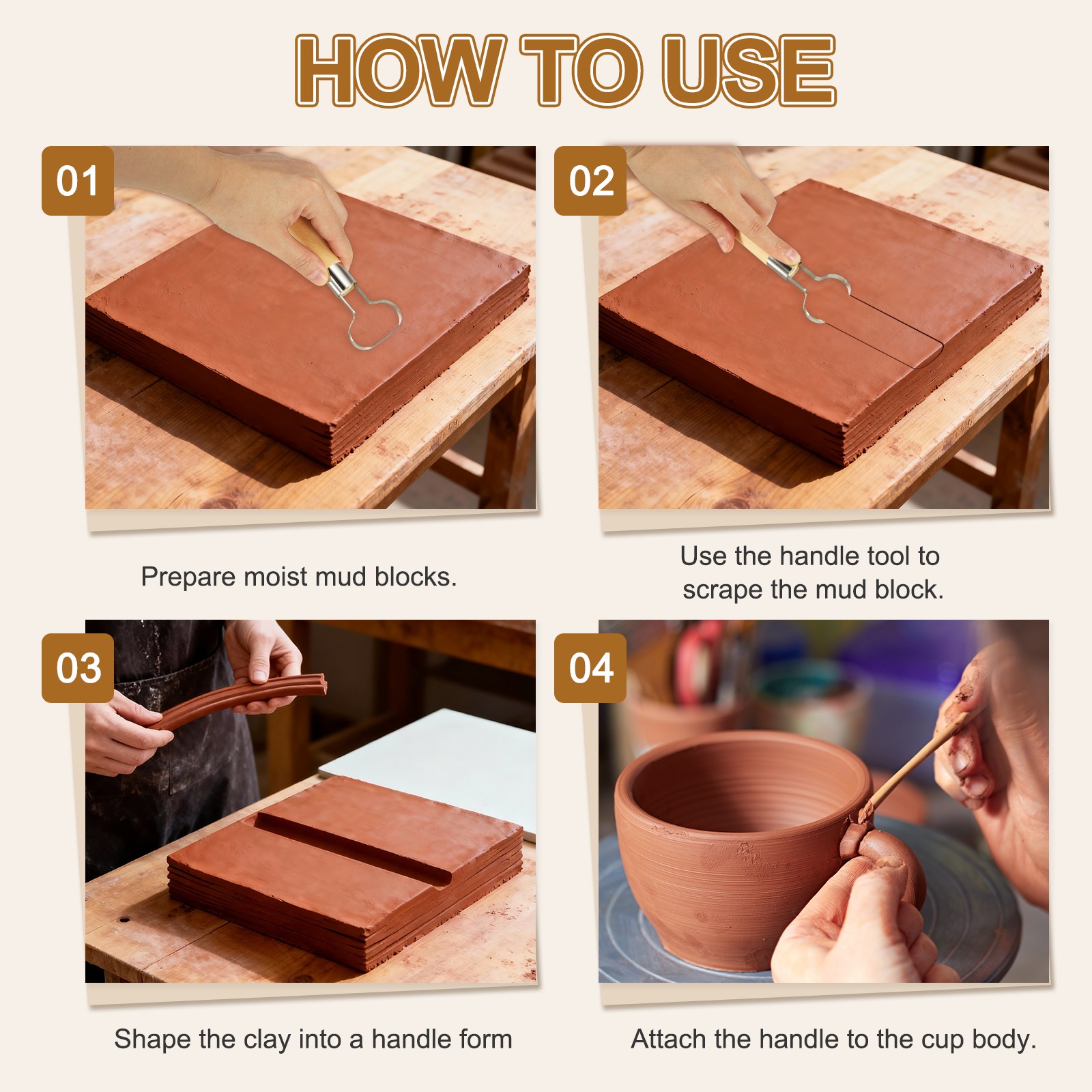 Pottery Handle Making Tool, Scraper Pottery Carving Tool (Arc Shape)