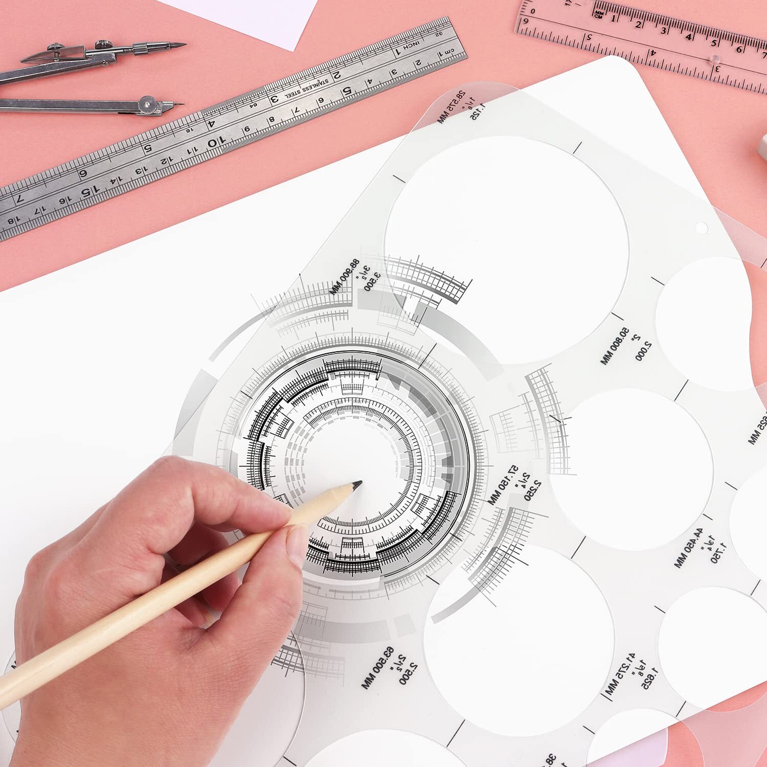 3 Pack Circle Template Round Stencil for Drafting Building Formwork Drawing