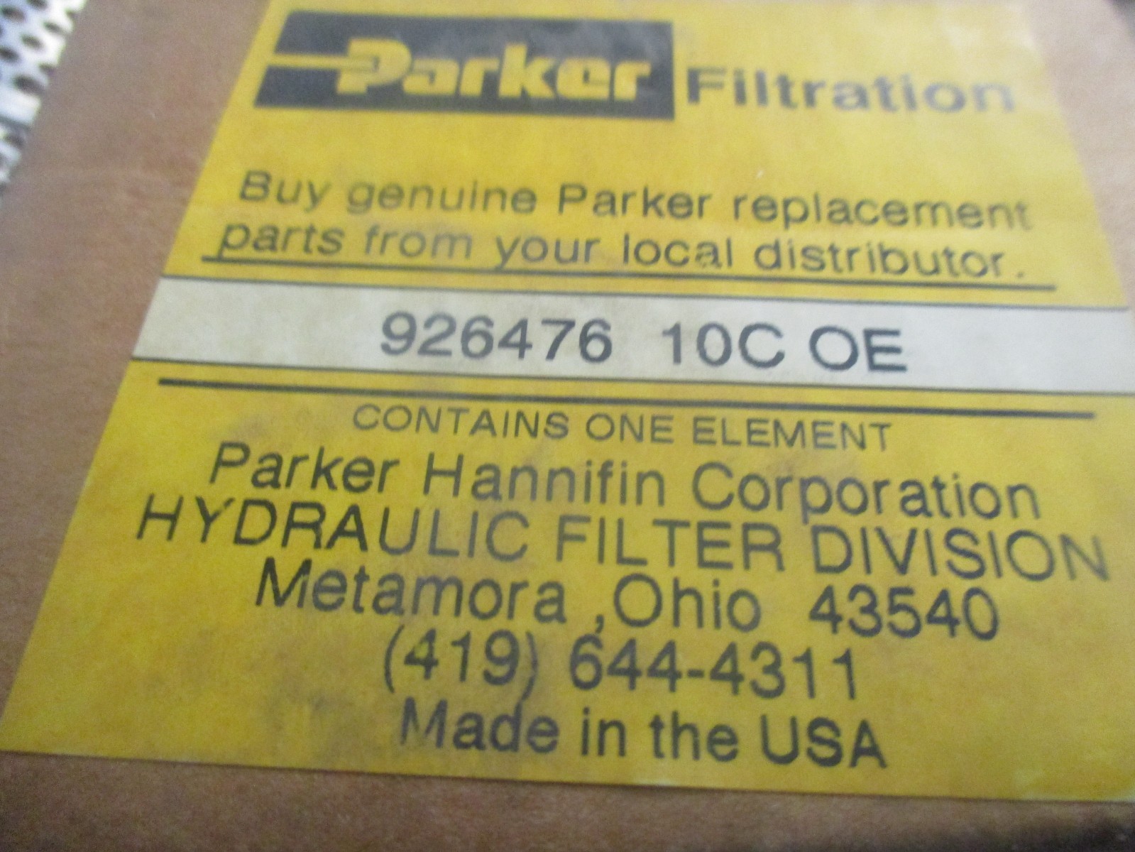 Parker Filtration Model: 926476 Filter. Schroeder Model: K10. Unused Spare