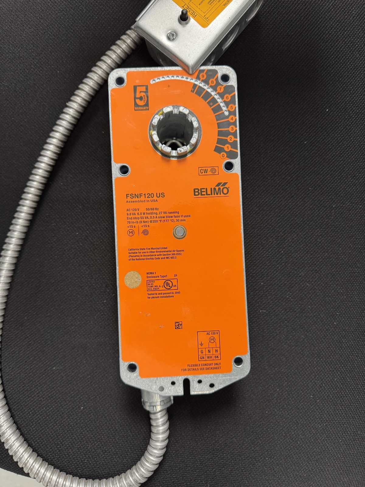 Belimo FSNF120 Spring Return Fire Smoke Damper Actuator AC 120V 50/60Hz 70 in-lb