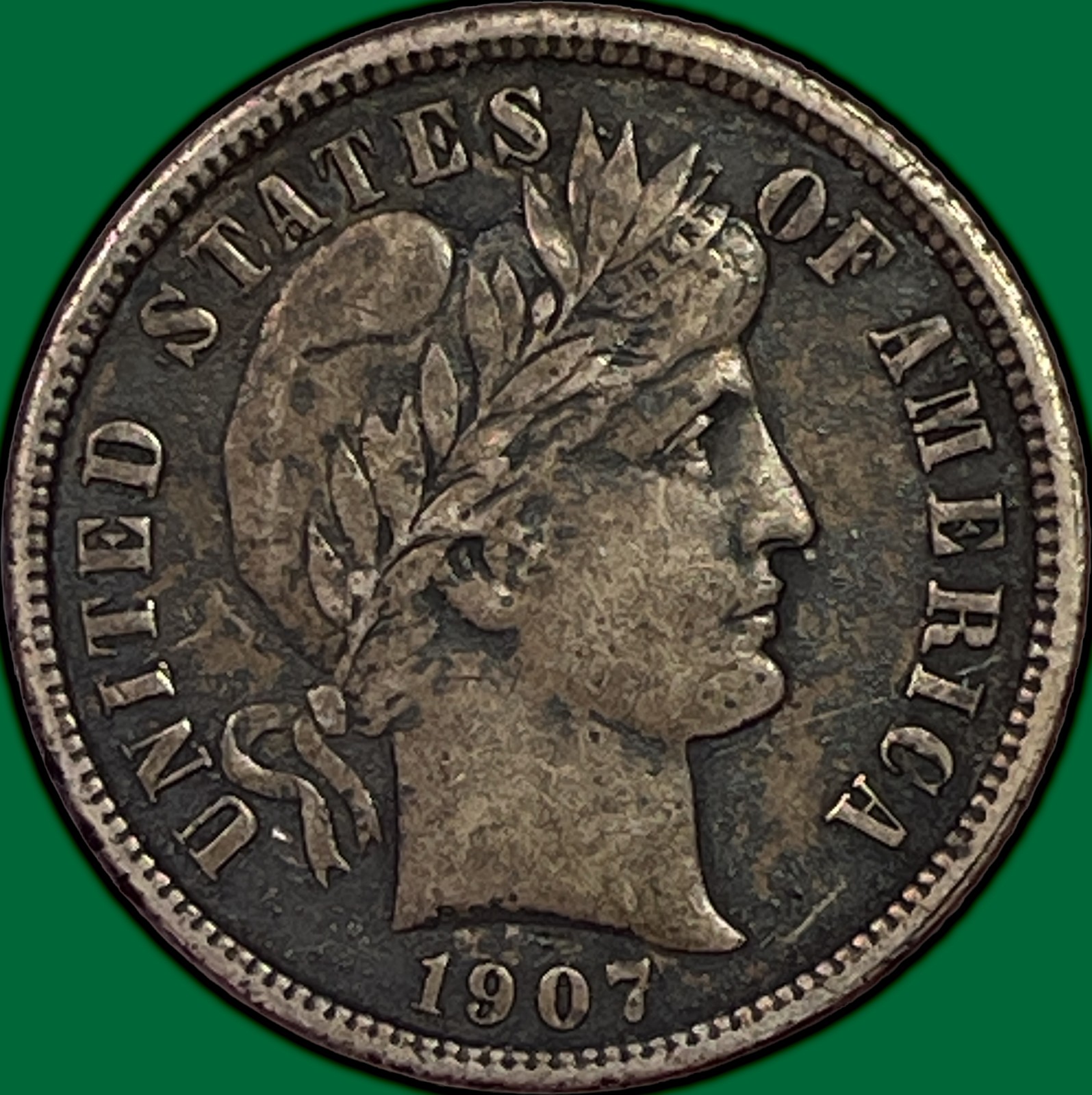 1907 Barber Dime Almost Uncirculated AU Coin #43085