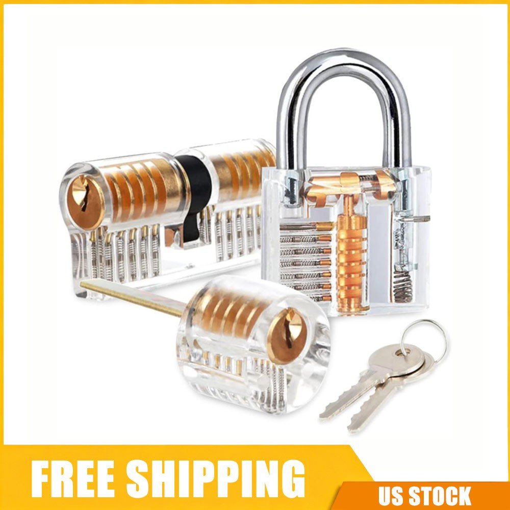 3PCS Acrylic CLEAR Practice Lock Transparent Cutaway Pin Tumbler Lock