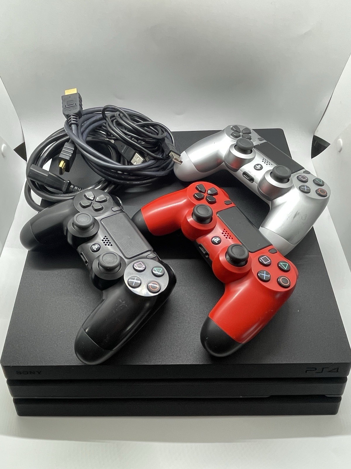 Sony PlayStation 4 Pro 1T Black Console w/ 3 DualShock 4 Controllers