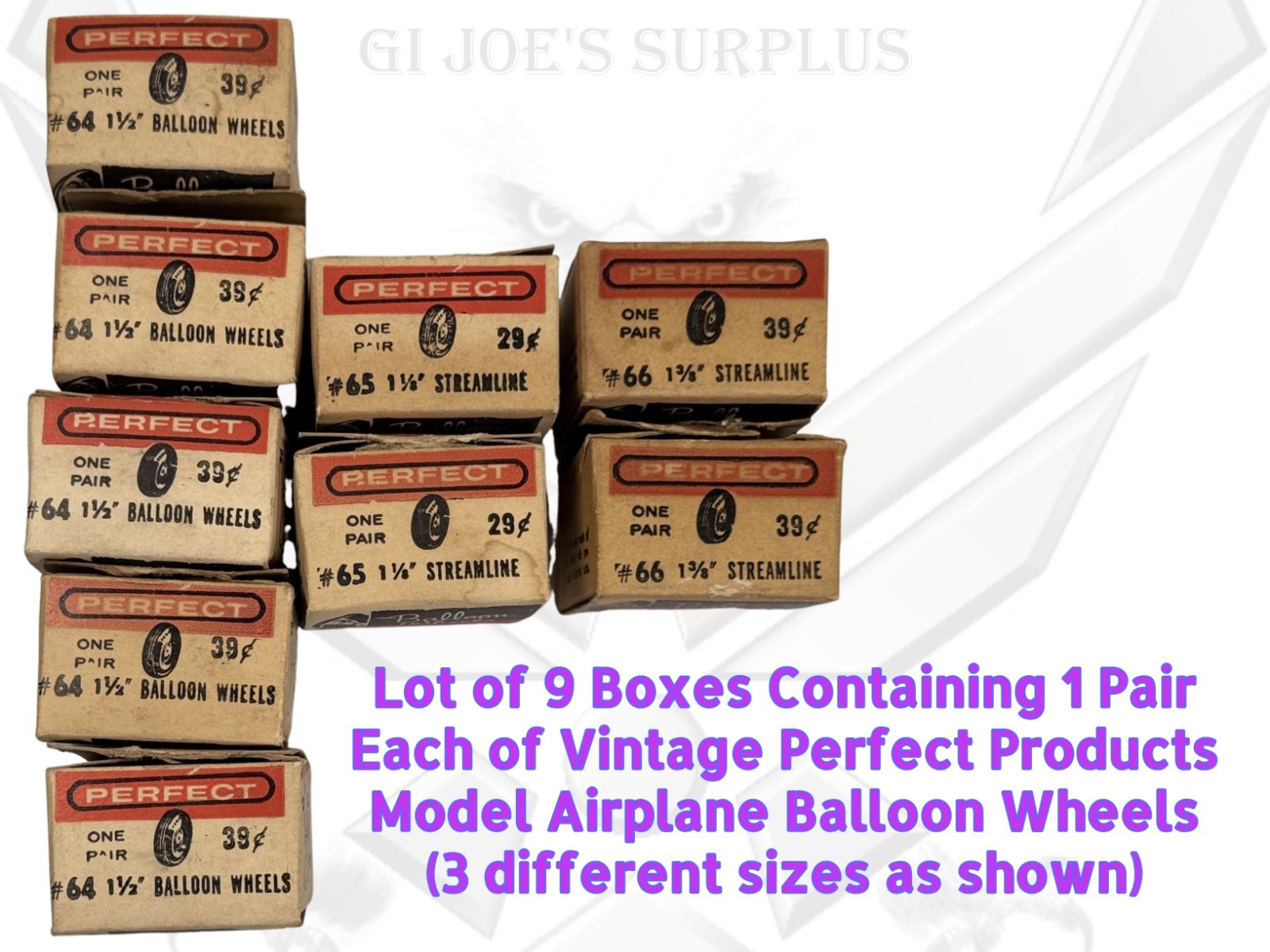 NEW NOS Model Airplane Perfect Vintage Balloon Wheels Lot  Incl 64,65,&66 L4