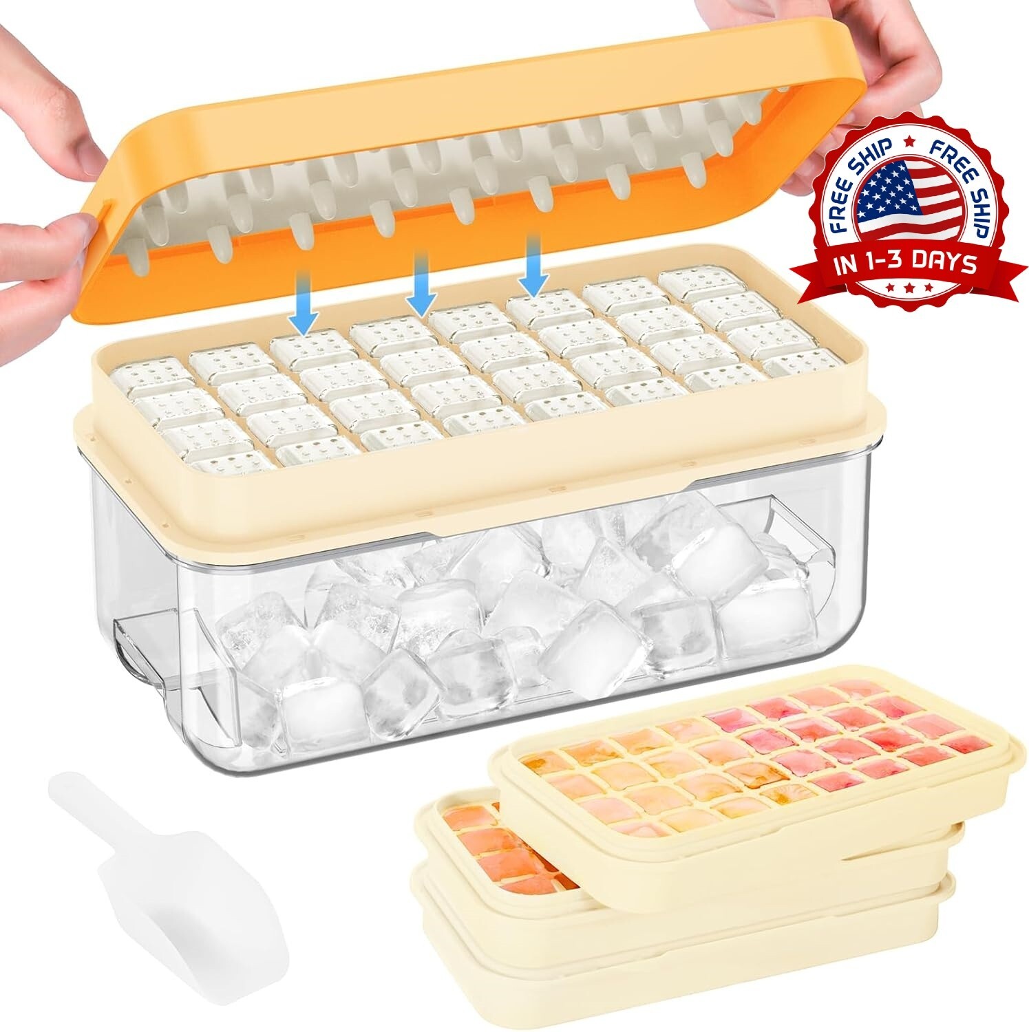 Bandeja De Molde De Esfera De Hielo Libre De BPA Con Contenedor De Hielo y Pala