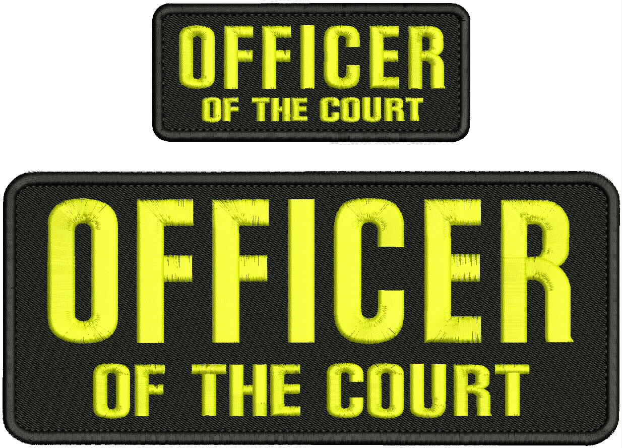 OFFICER OF THE COURT Embroidery Patches 4x10 And 2X5 Hook On Back BLK/yellow