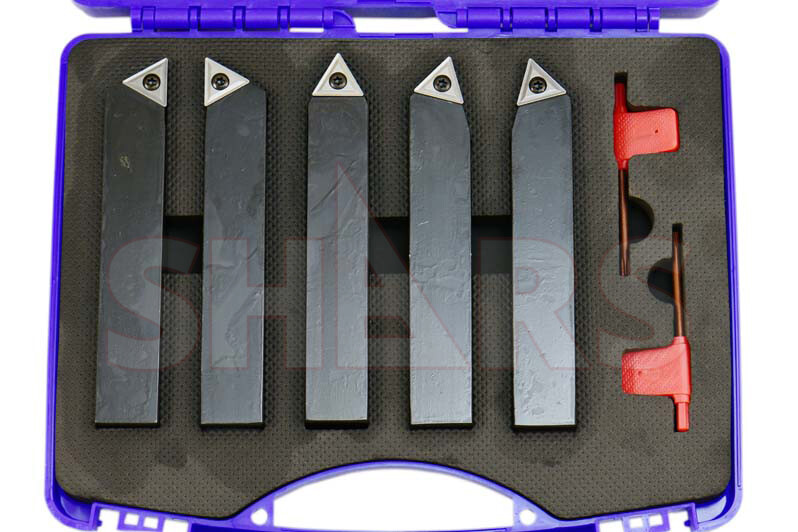 Shars 5PC 1" Indexable Carbide Turning Tool Bit Set + Inserts L]