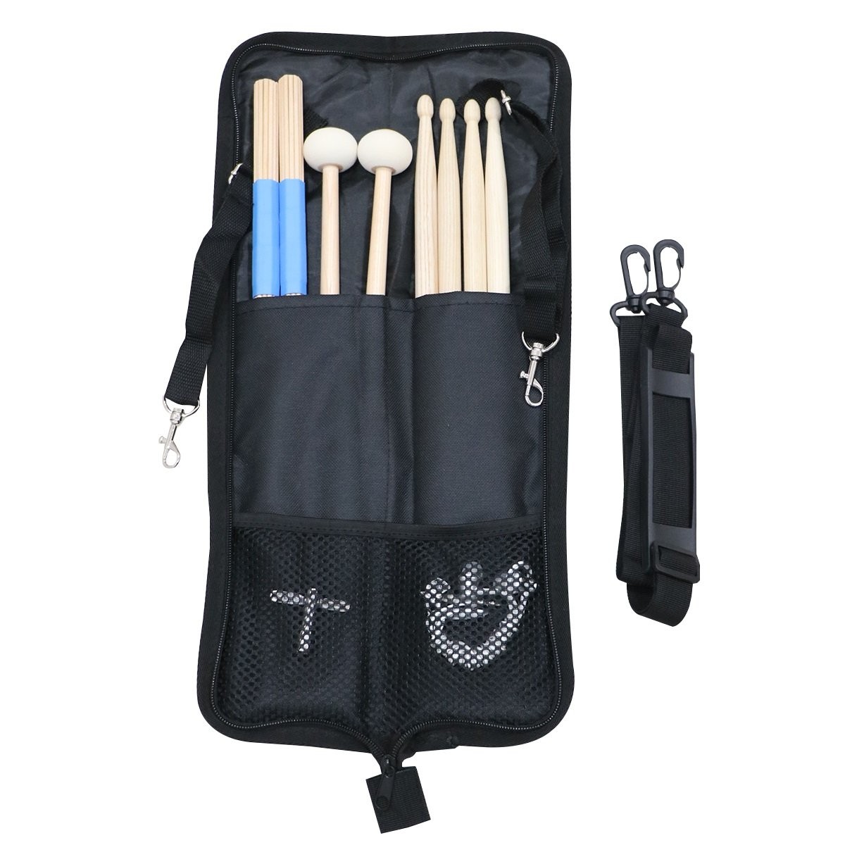 Black Drum Stick Bag with Pockets Floor Tom Hooks and Drum Key Gift