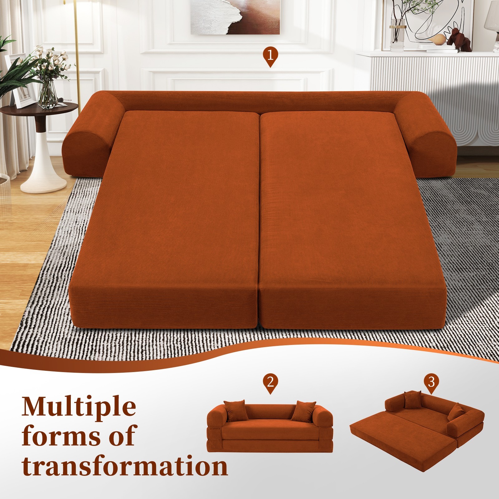 80" Queen Convertible Sofa Bed, No Assembly Modern Boneless Couch Sofa in Box