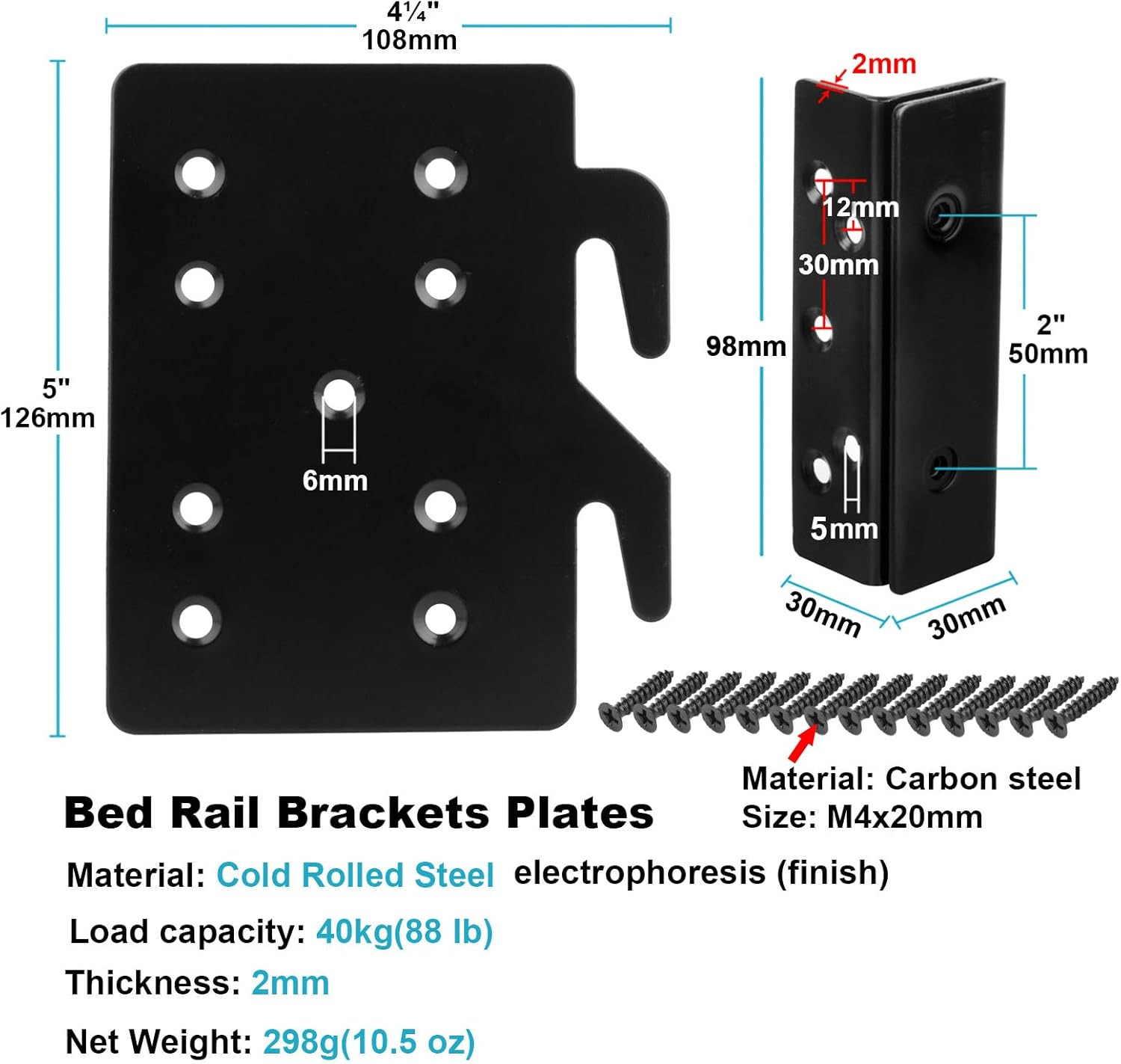 GBGS 4 Sets Bed Frame Bed Post Double Hook Slot Bracket, Cold Rolled Steel 5