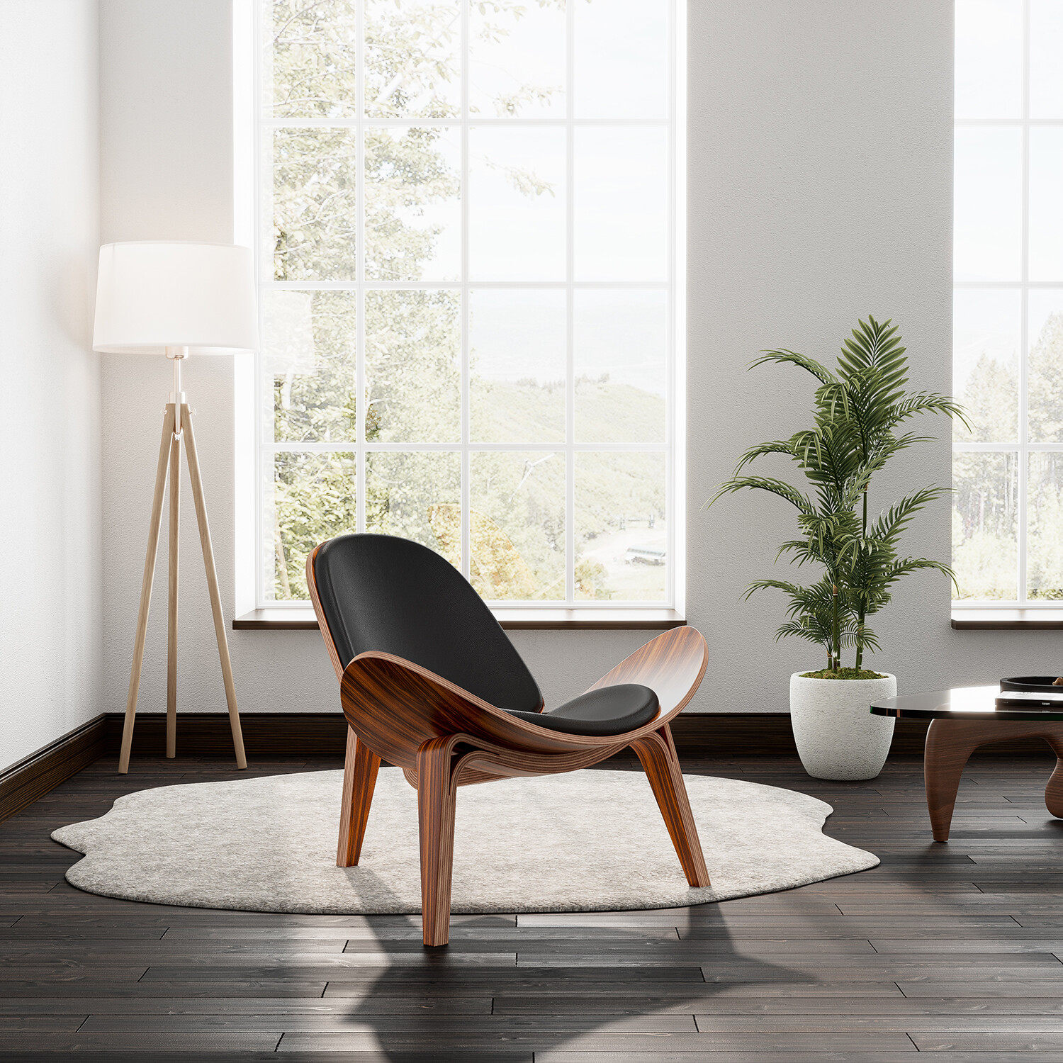 Hans Wegner Shell Lounge Chair Leather Accent Side Chair For Living Room