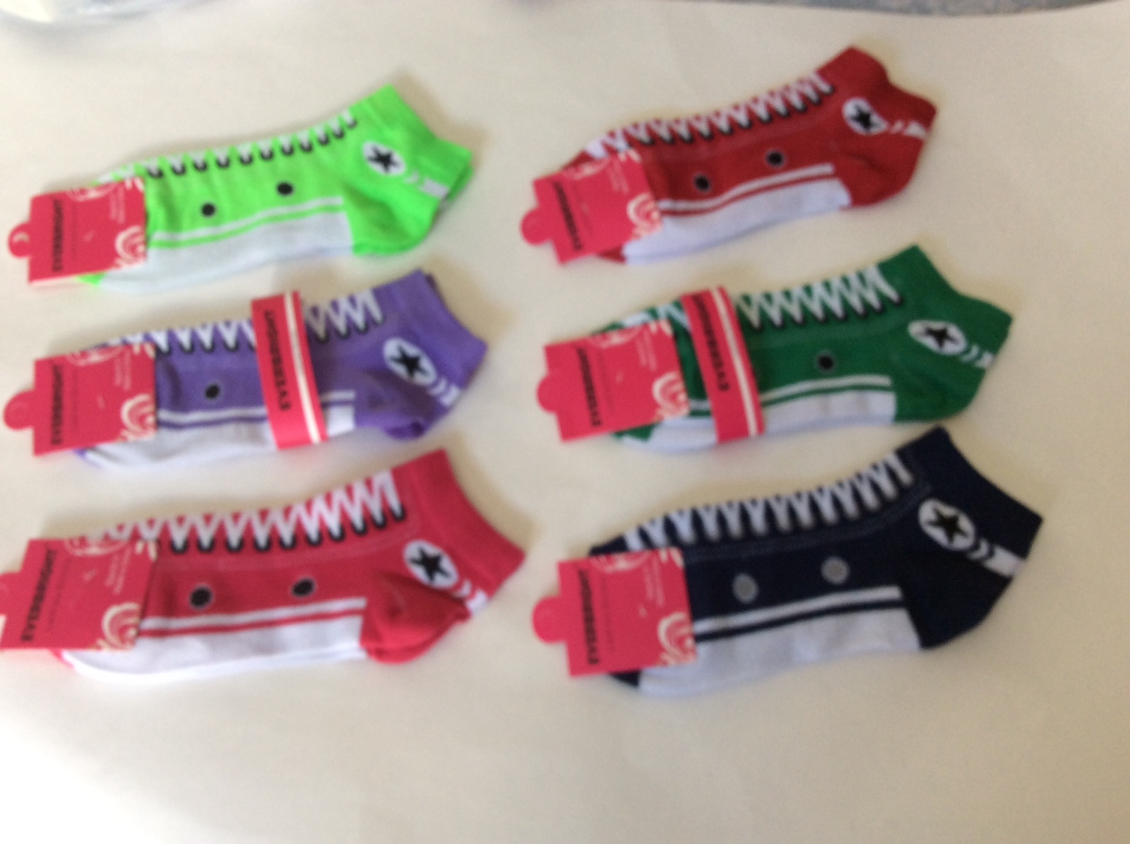6 PAIRS LADIES NOVELTY NO-SHOW SNEAKER SOCKS *NWT*NAVY/PINK/RED/GREEN/PURPLE NIP