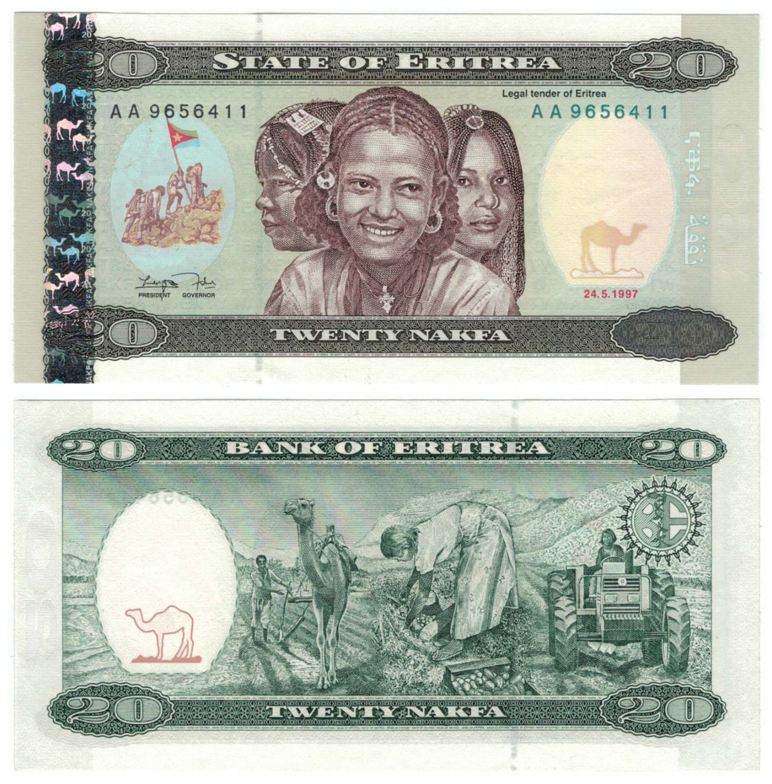Eritrea 20 Nakfa (24.5.1997) - Girls/Farming/p-4, B104a UNC