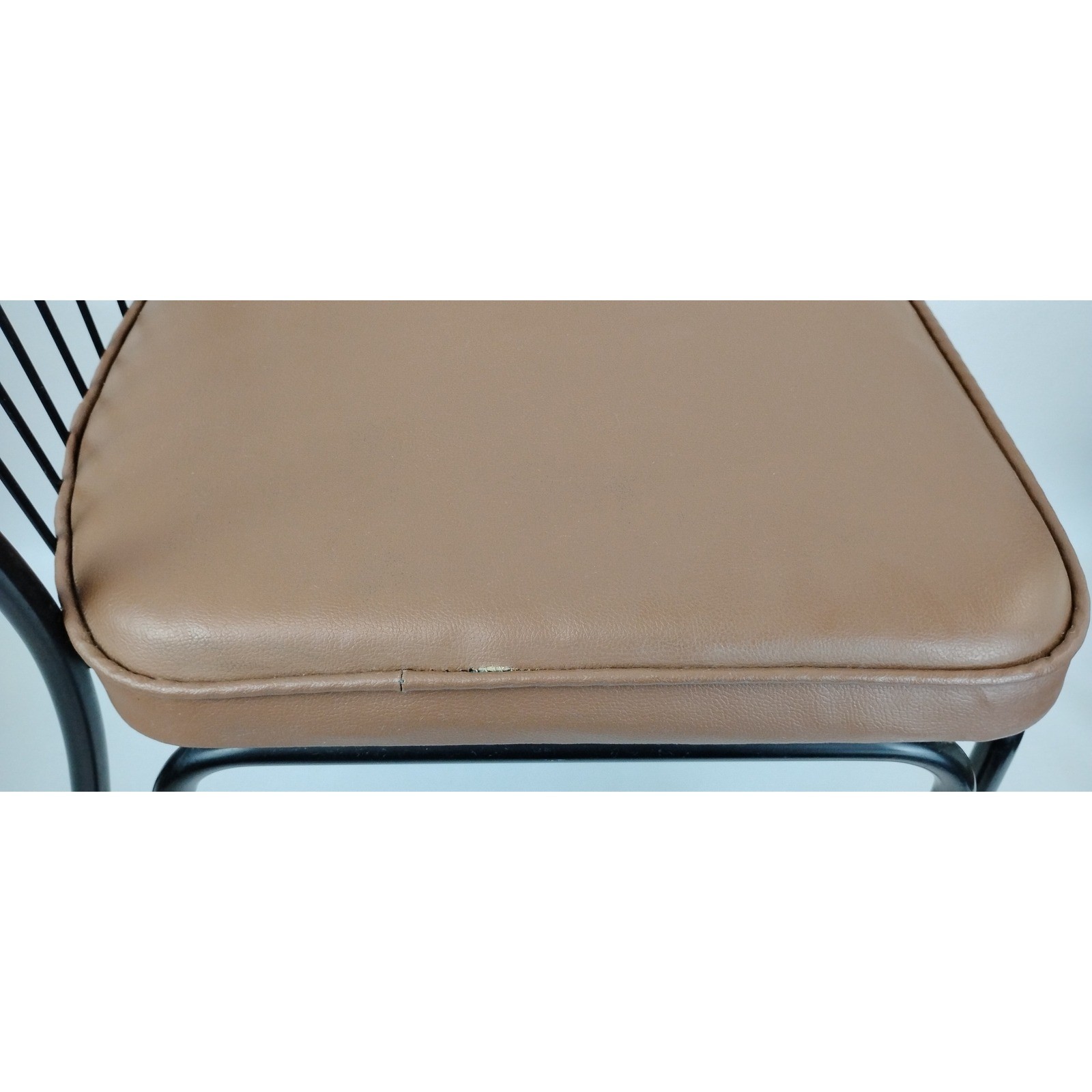 Daystrom 1970s Wrought Iron Wire Mesh Dining Chair Tan Vinyl Seat