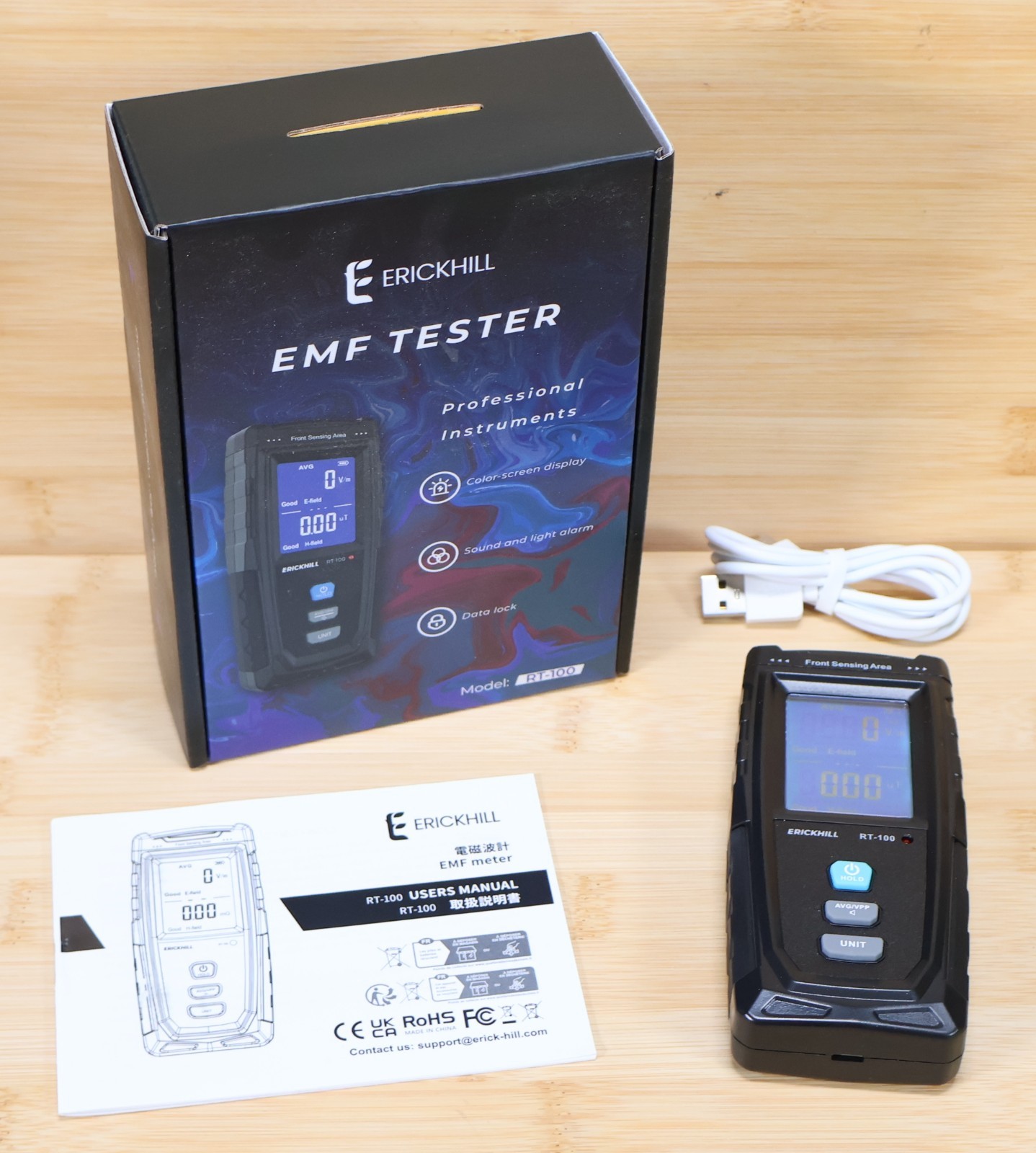 ERICKHILL RT100 EMF Meter Electromagnetic Field Radiation Detector with Alarm
