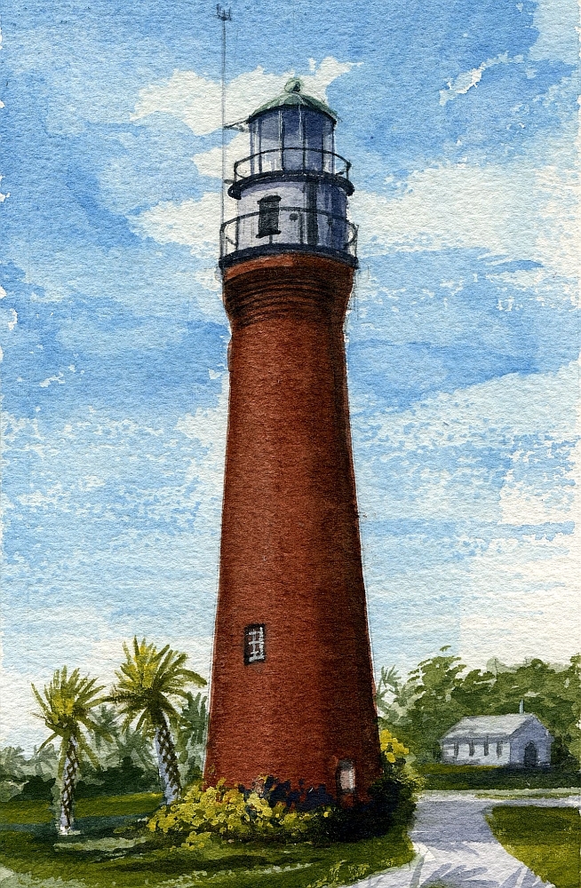 St. John's River Lighthouse, NAS Mayport, FL. Gerald Hill Watercolor Notecards
