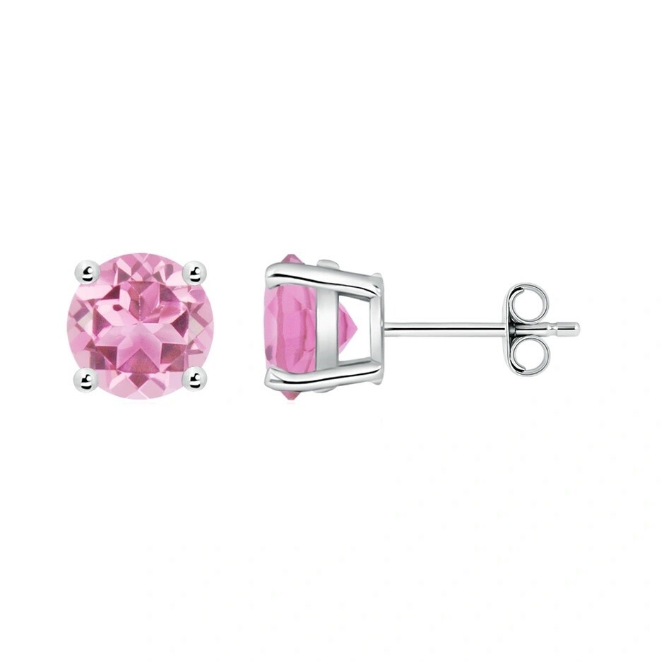 2 ct. Genuine Pink Sapphire Round Basket Stud Earrings in Sterling Silver