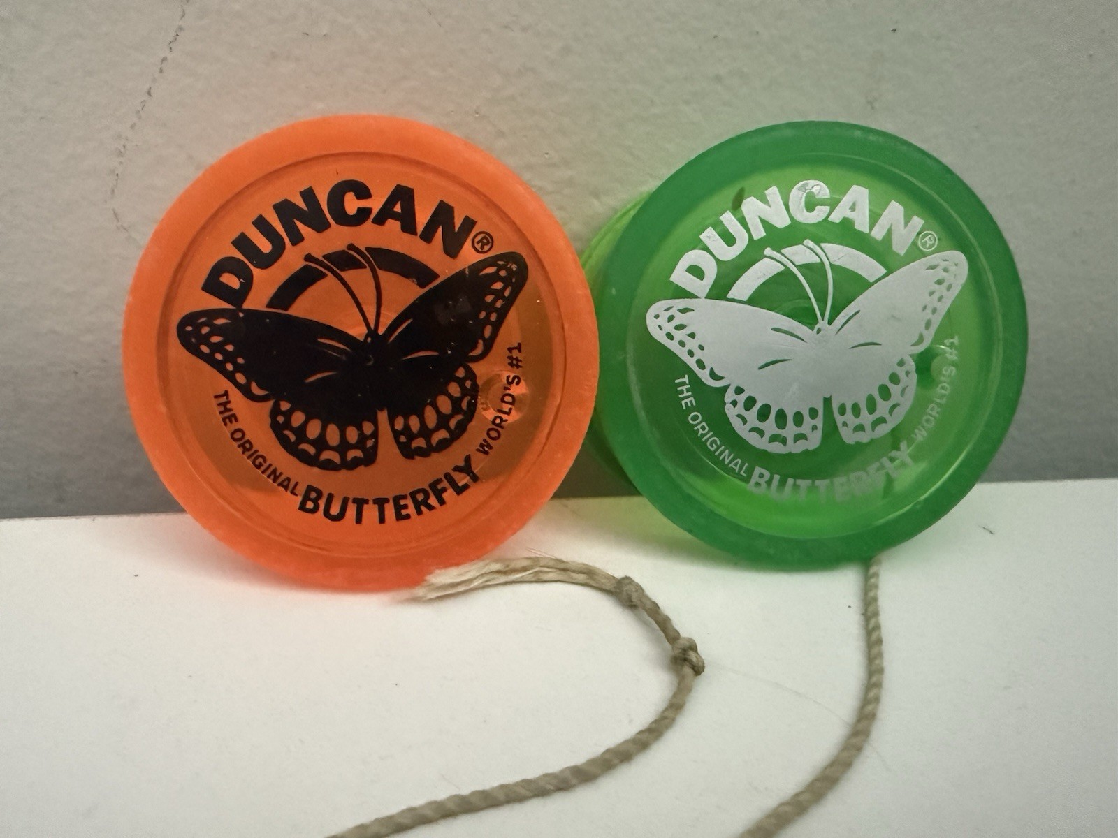 Vintage Duncan Butterfly Yo-Yo Lot of 2 Neon Orange Green One Missing String