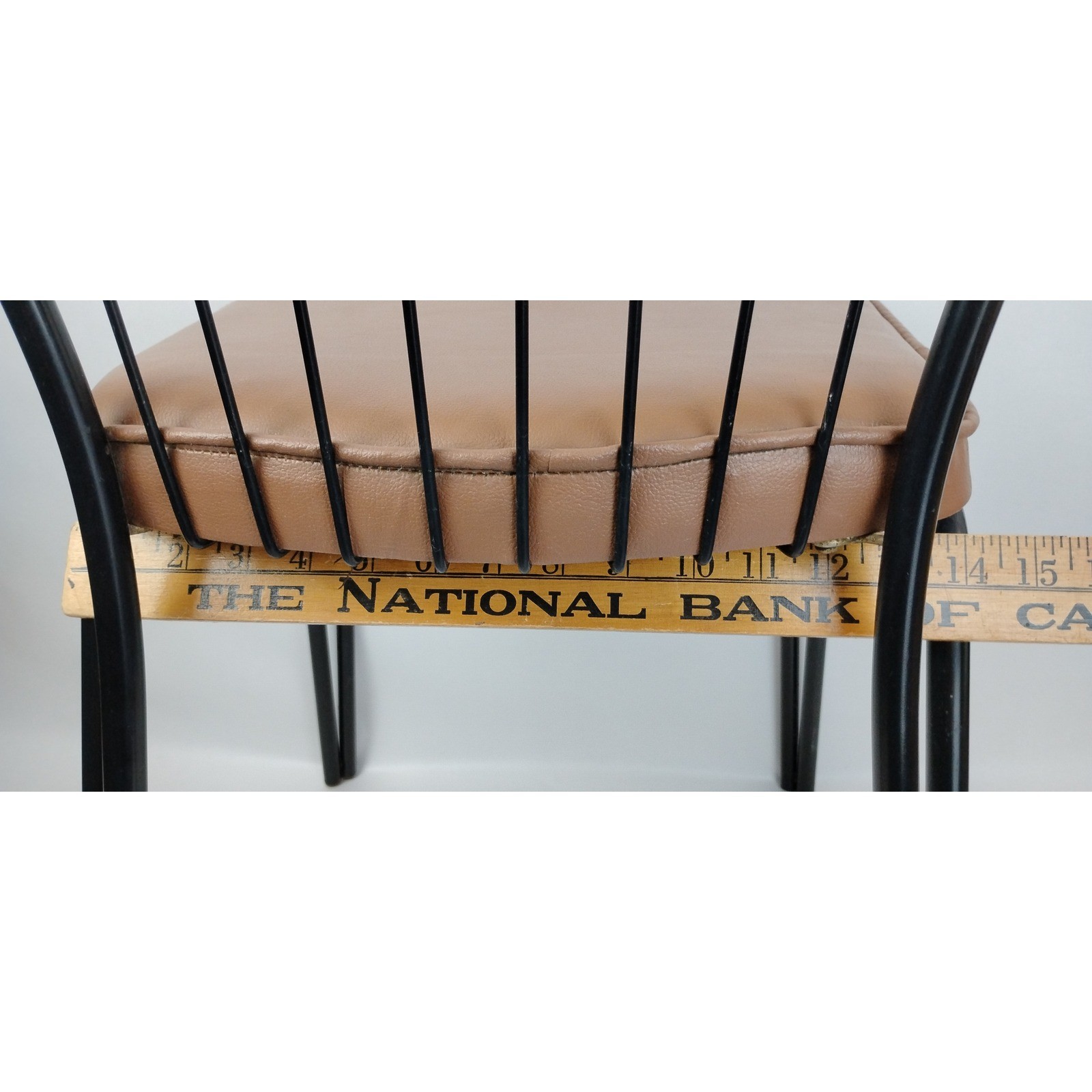 Daystrom 1970s Wrought Iron Wire Mesh Dining Chair Tan Vinyl Seat