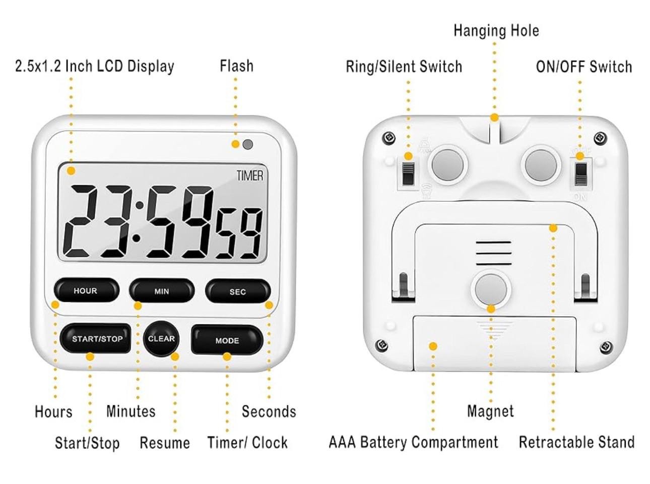 Ktkudy digital kitchen timer With 24 Hour Clock And alarm