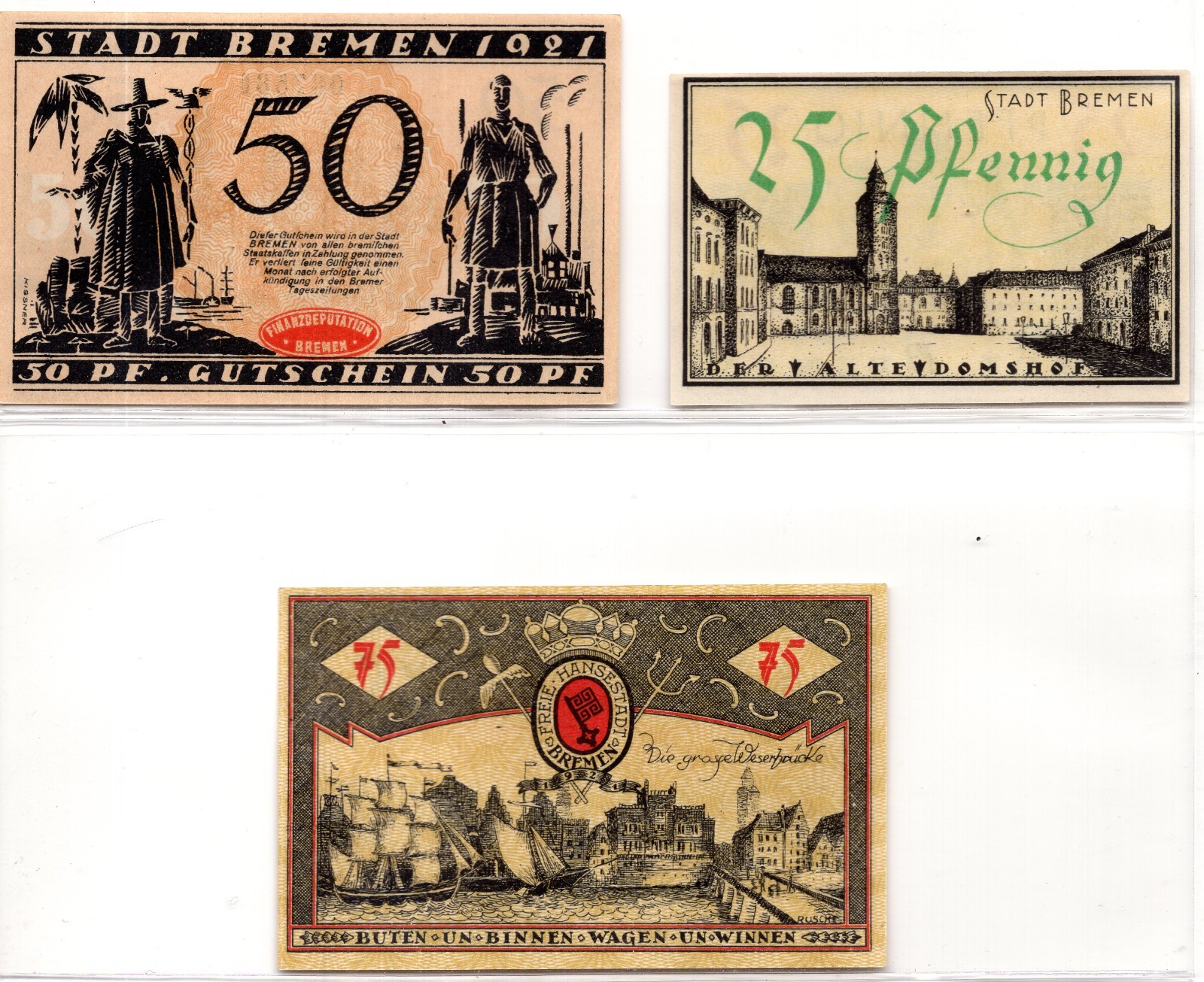 1921 Germany Bremen Notgeld 3 Note Set (2714)