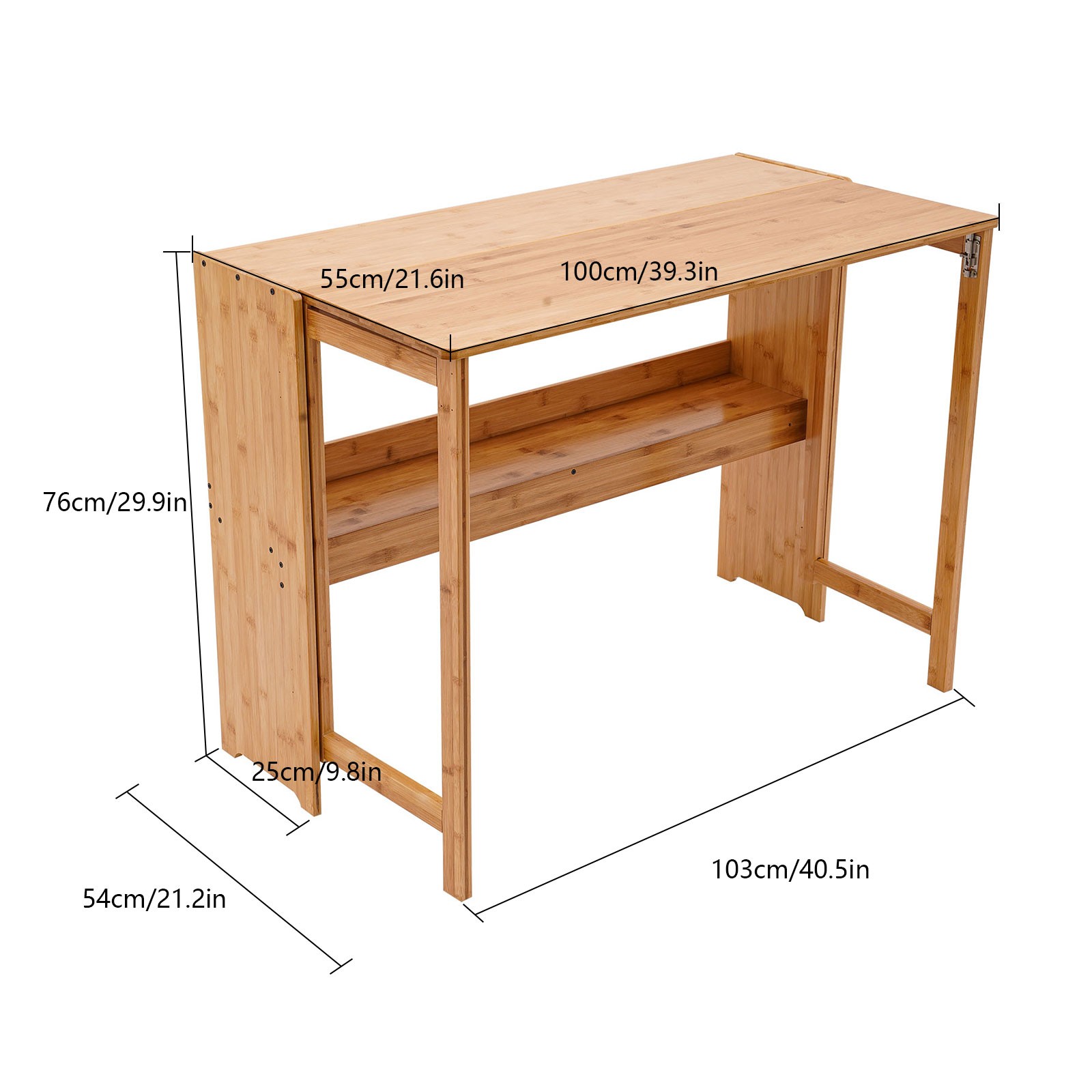 Folding Desk, Computer Desk with Bookshelf, Writing Desk for Student Office