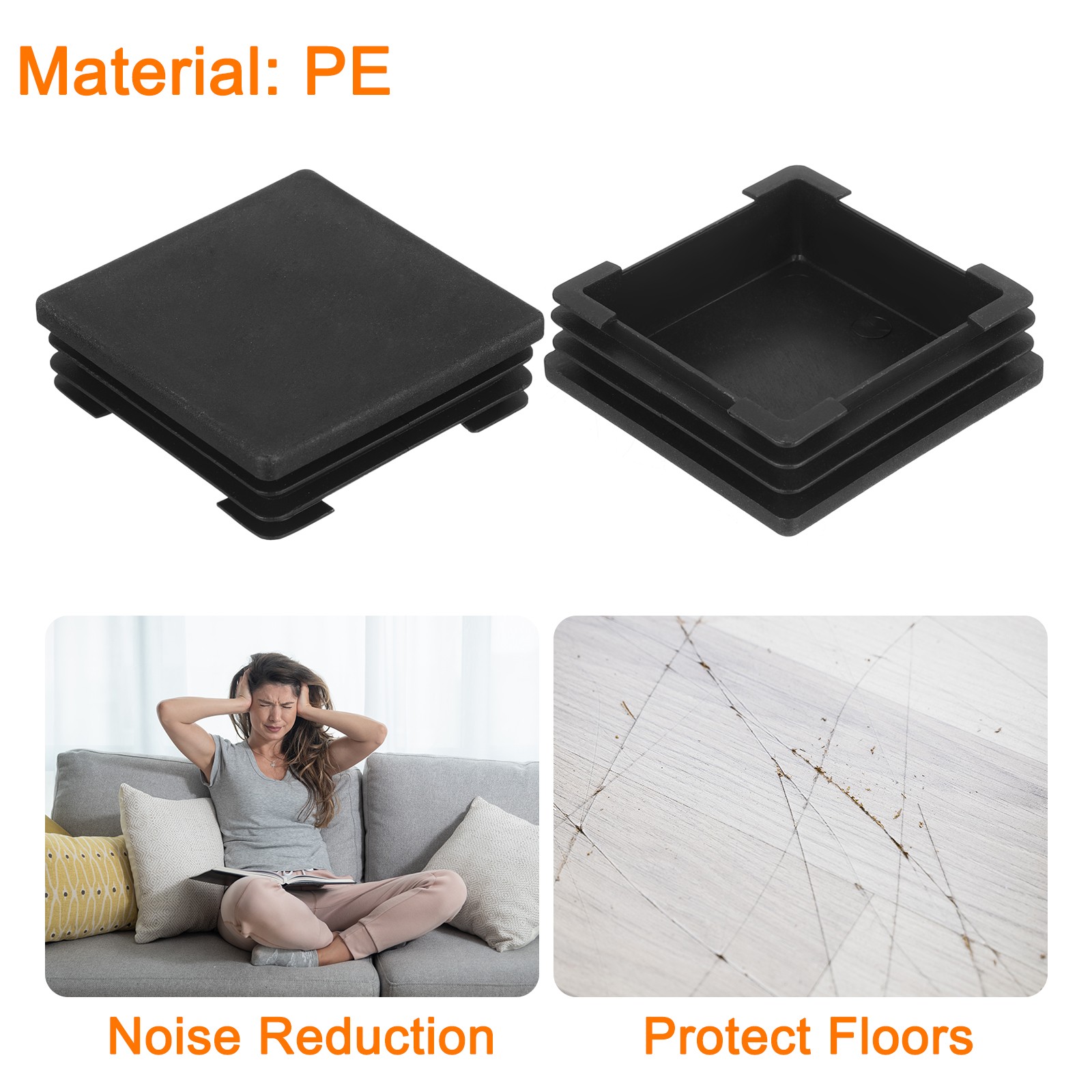 6Pcs Square Plastic Plug Insert, 2.76" x 2.76" Black Plastic Plugs End Cap