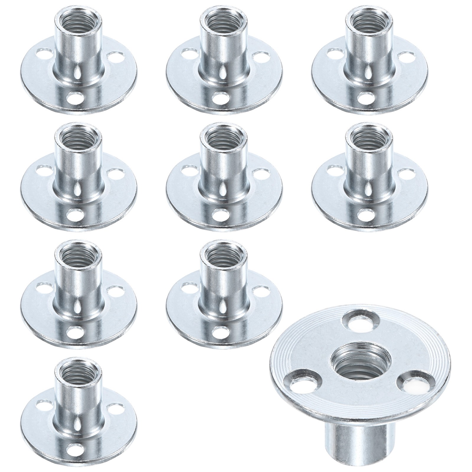 10-Pack M12x25mm T-Nuts Carbon Steel Tee Nut 3-Hole Round Base Weld Nuts Silver