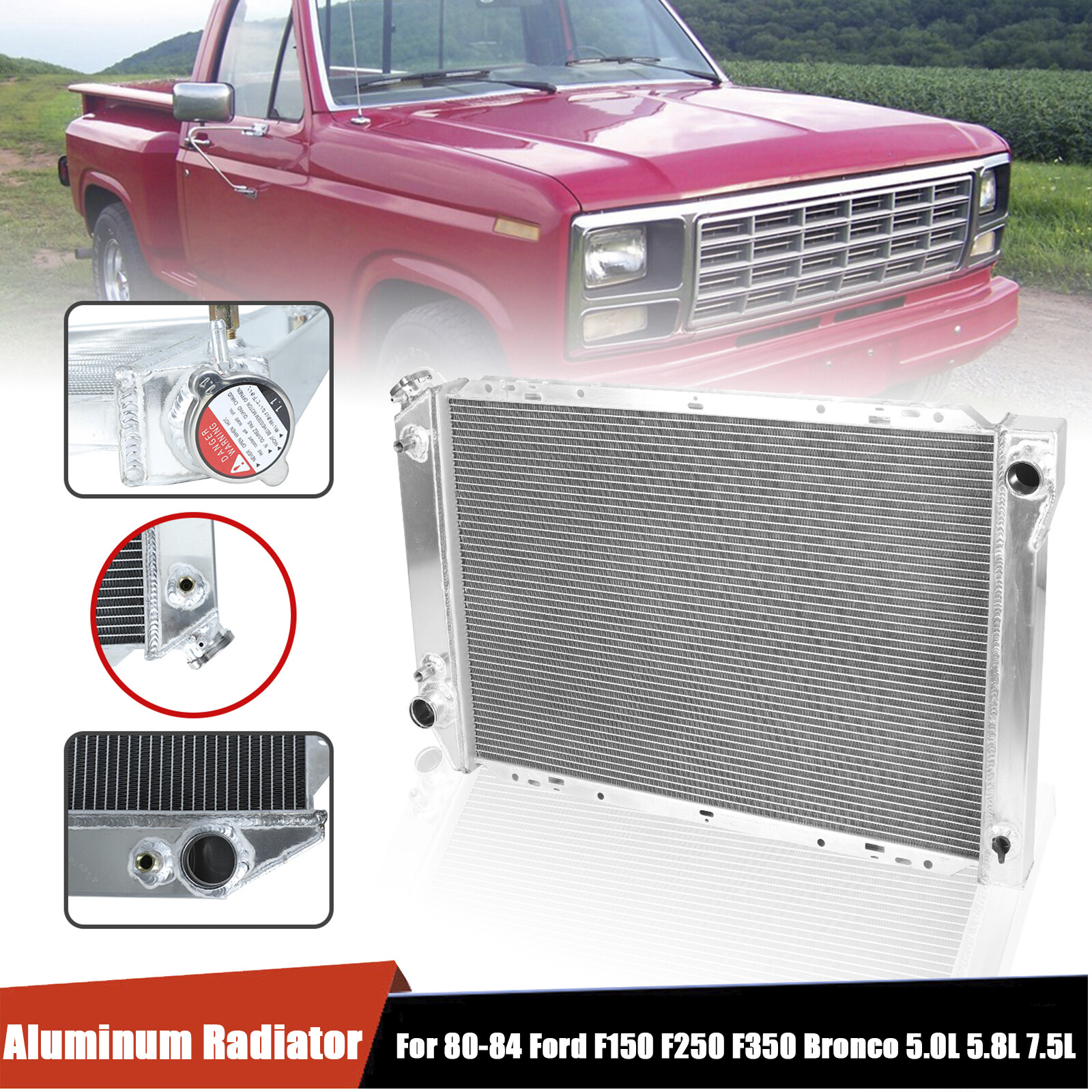 Aluminum 26mm Radiator 561 For 1980-84 Ford F150 F250 F350 Bronco 5.0L 5.8L 7.5L