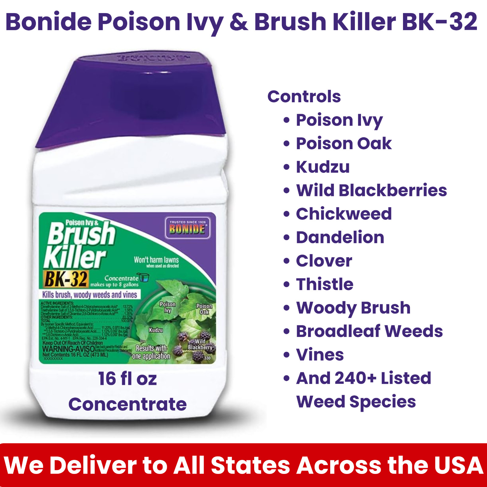 Bonide Poison Ivy & Brush Killer 16 oz Concentrate Kills 240+ Weeds BK-32