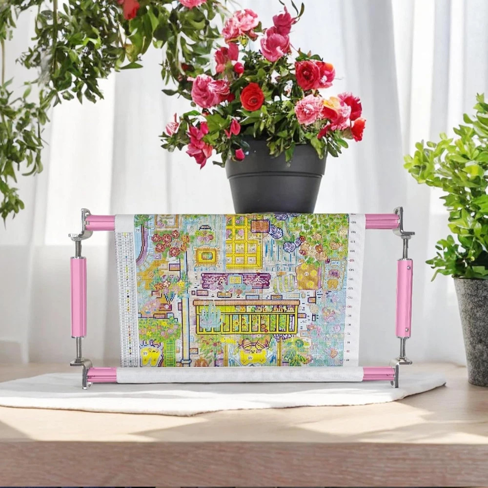 Heavy Duty 4 Slot Embroidery Clip Frame - Pink Needlepoint Scroll Frame