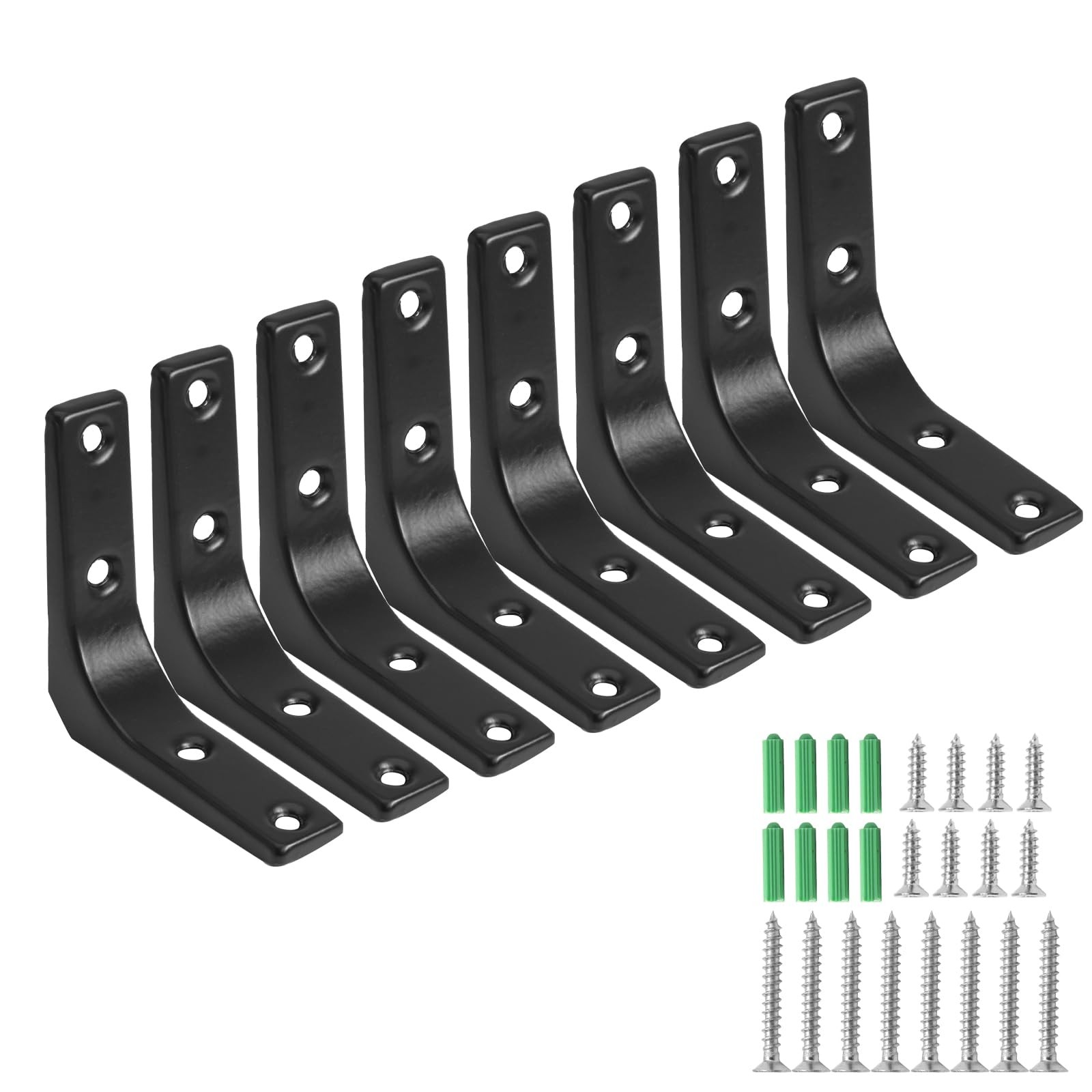 Jiozermi 8 Pcs Heavy Duty Black L Brackets, 3 x 3 Inch Wall Shelf Bracket L W...